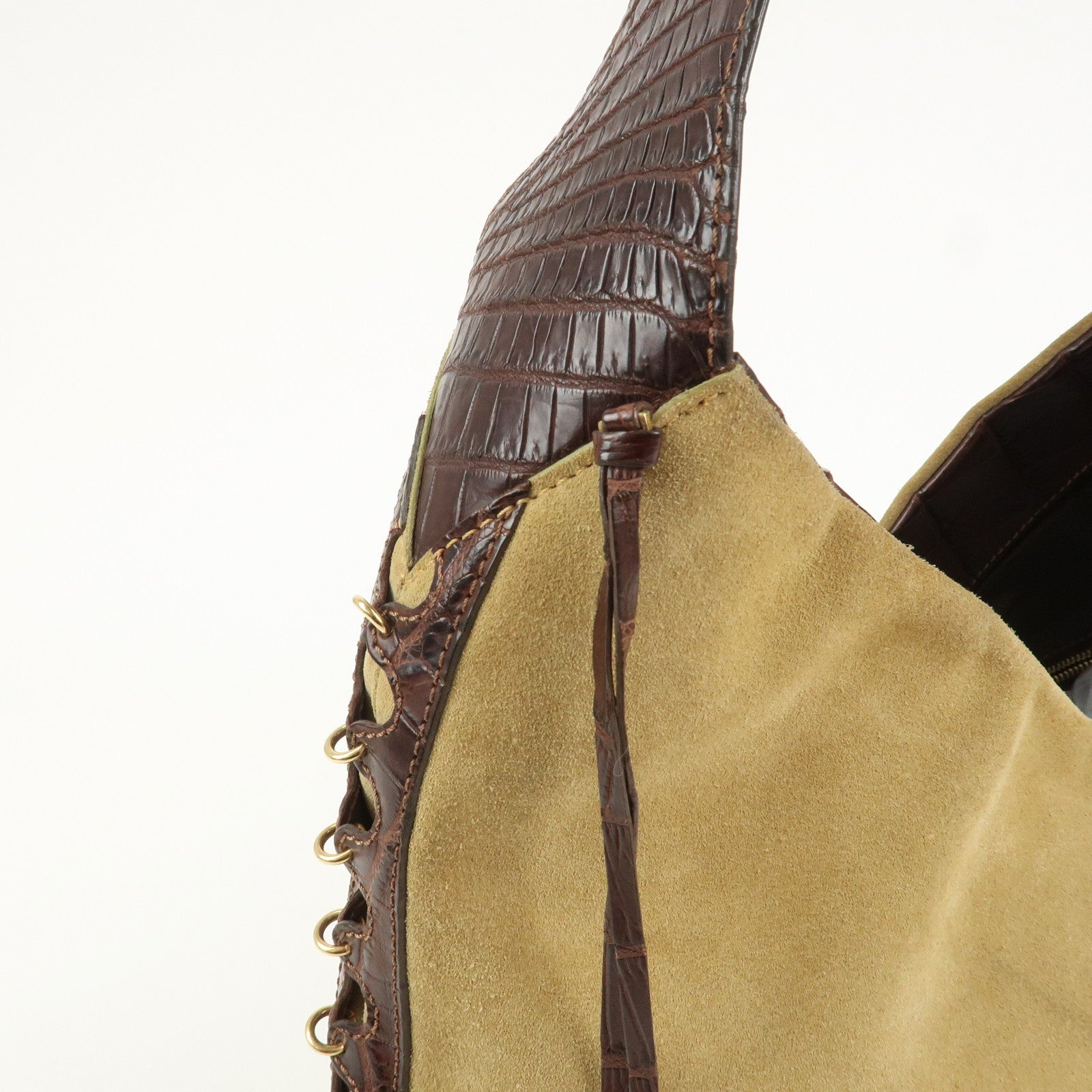 LOEWE Anagram Suede Embossed Leather Shoulder Bag Hand Bag Beige