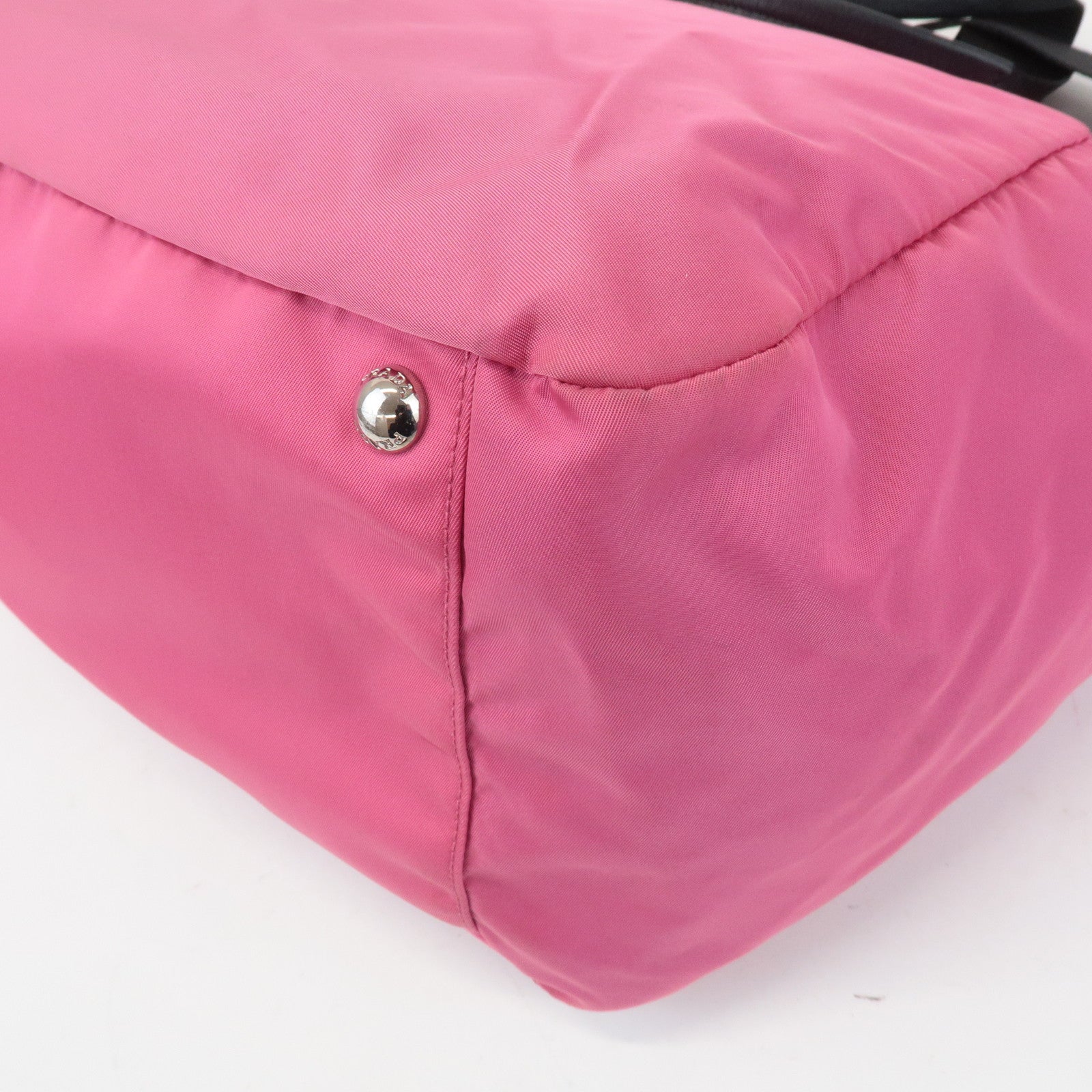 PRADA Triangle Logo Leather Nylon 2Way Bag Tote Bag Pink Black