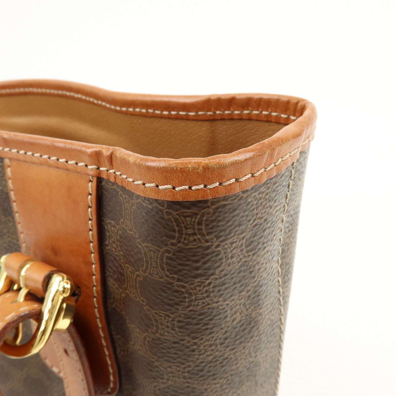 CELINE Macadam PVC Leather Tote Bag Hand Bag Shoulder Bag Brown