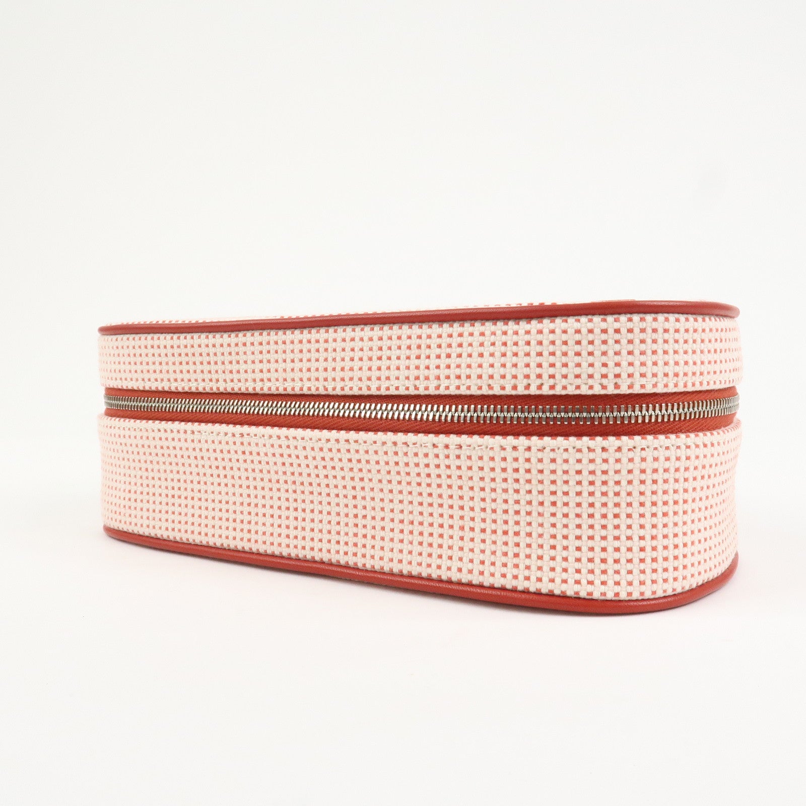 HERMES Escale Cotton100% Leather Pouch Cosmetics Pouch Vermilion