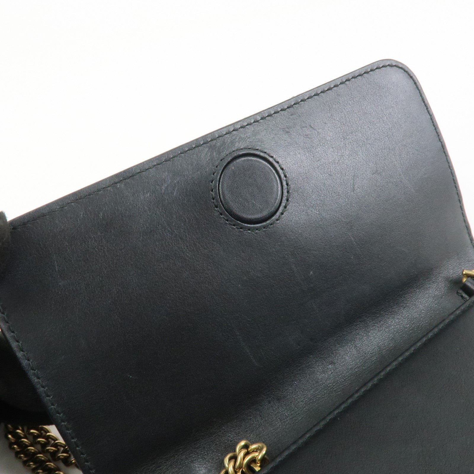 GUCCI GG Marmont Leather Chain Shoulder Bag Black Gold 488426