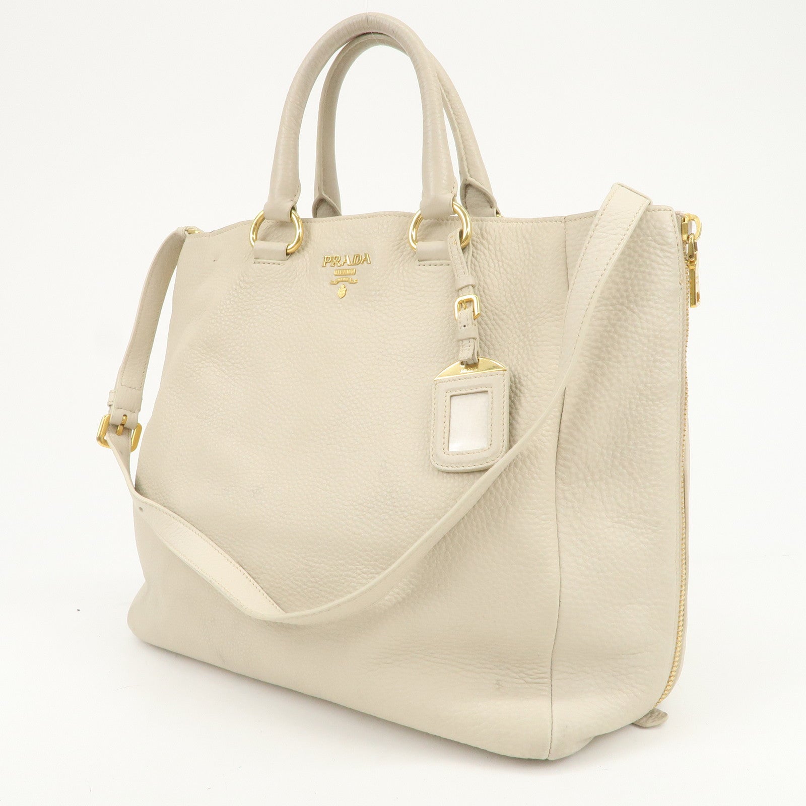 PRADA Logo 2Way Bag Hand Bag Shoulder Bag Ivory