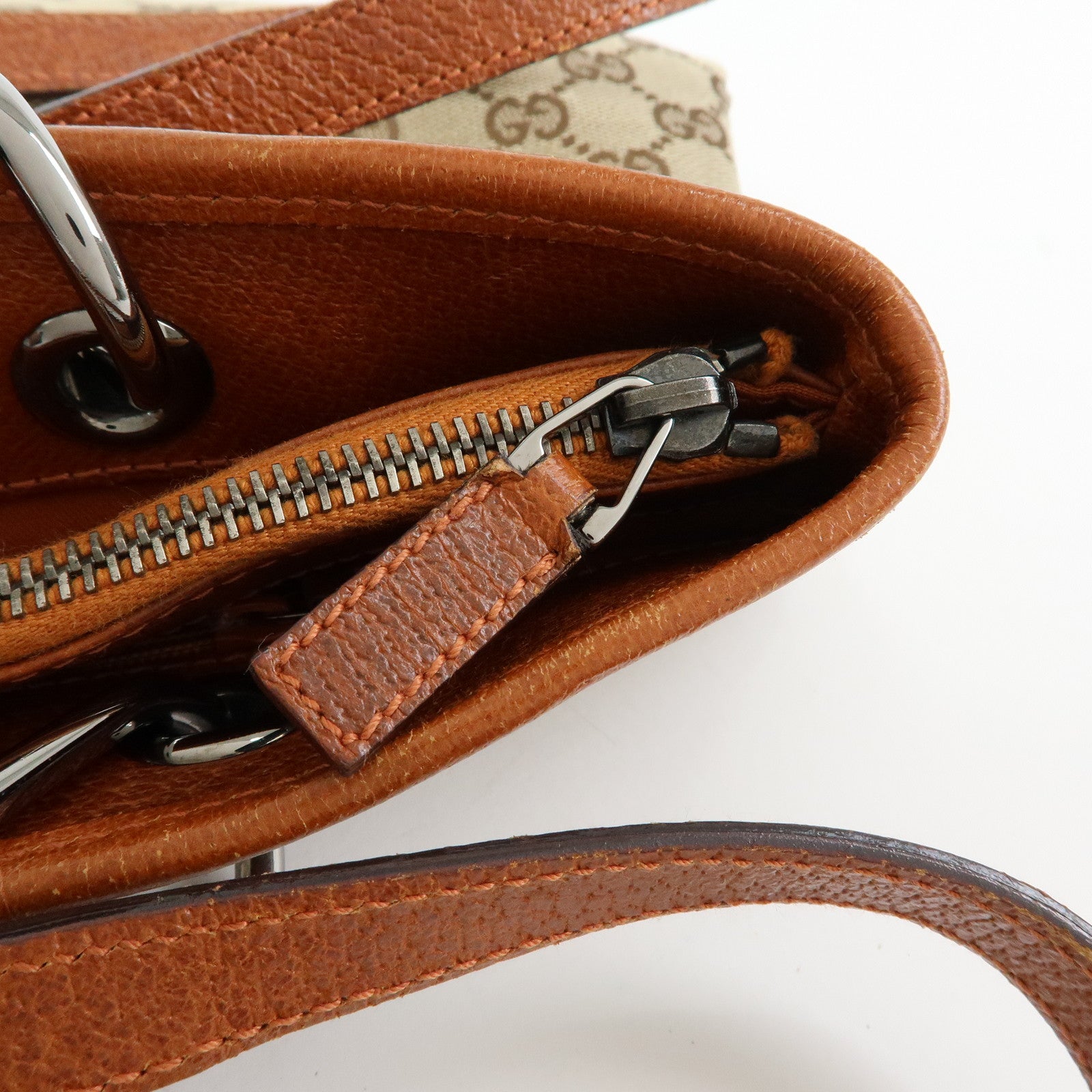 GUCCI GG Canvas Leather Tote Bag Shoulder Bag Beige Camel 120837