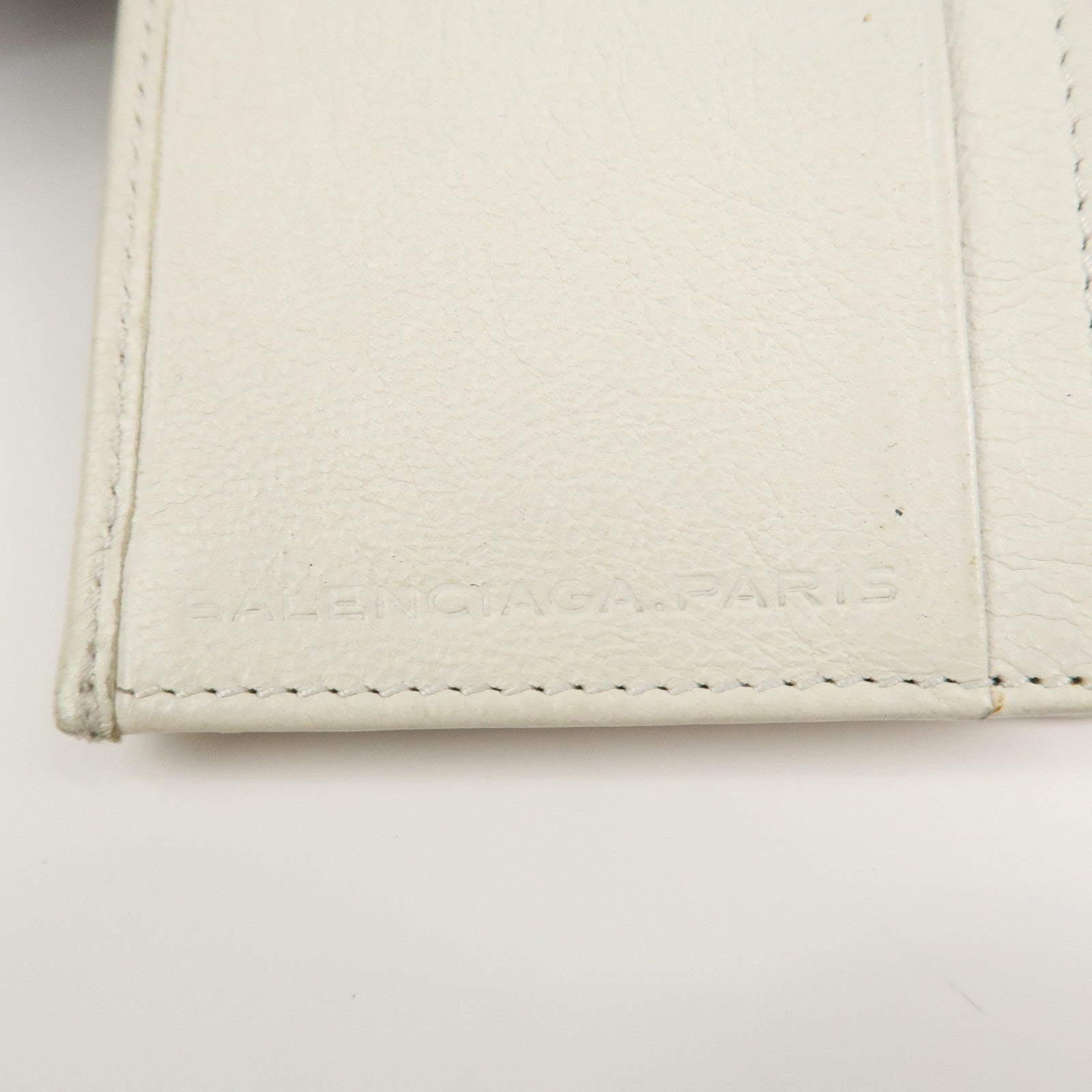 BALENCIAGA Logo Leather Card Case Card Holder Ivory 253050