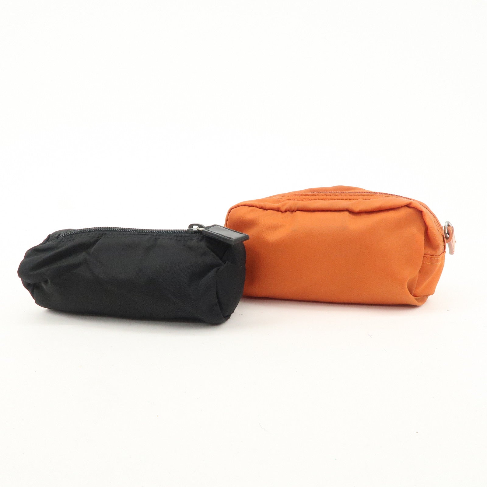 PRADA Set of 2 Nylon Leather Cosmetic Pouch Orange Black 1N0175 Used