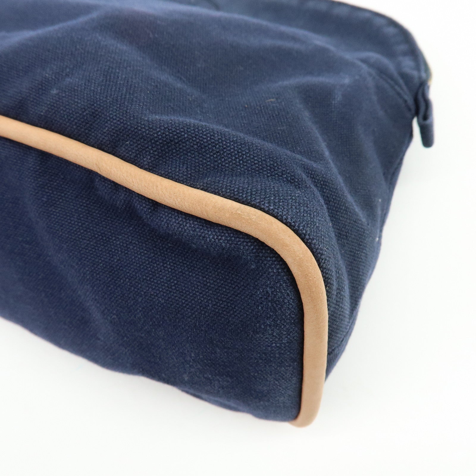 HERMES Bolide Set of 2 Cotton Leather Pouch Cosmetic Case Navy Pink