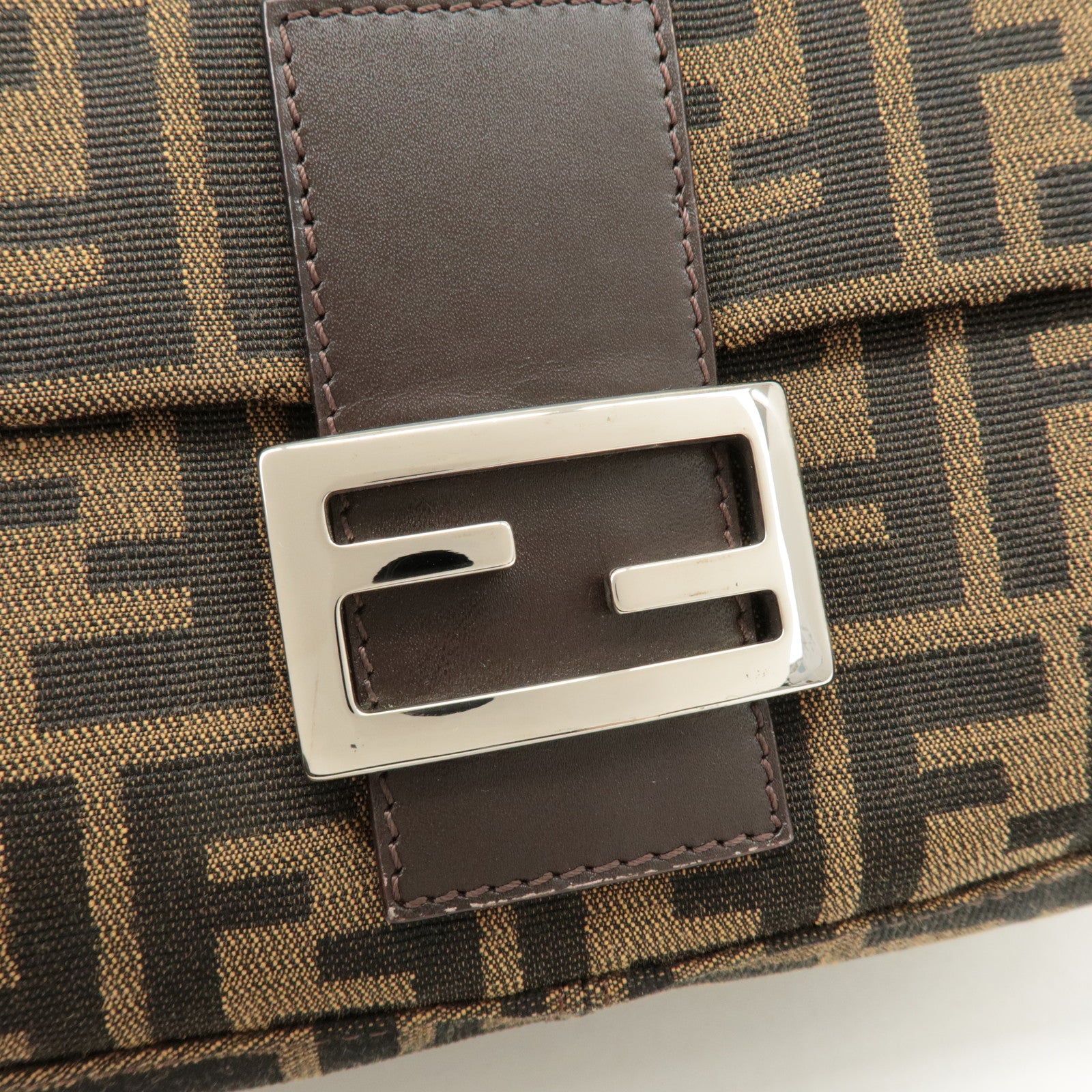 FENDI Mamma Baguette Zucca Canvas Shoulder Bag Black Brown 26325 Used