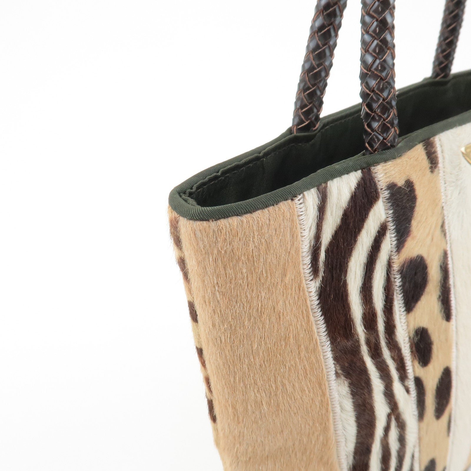 Christian Dior Leather Unborn Calf Tote Bag Leopard Beige Brown Used