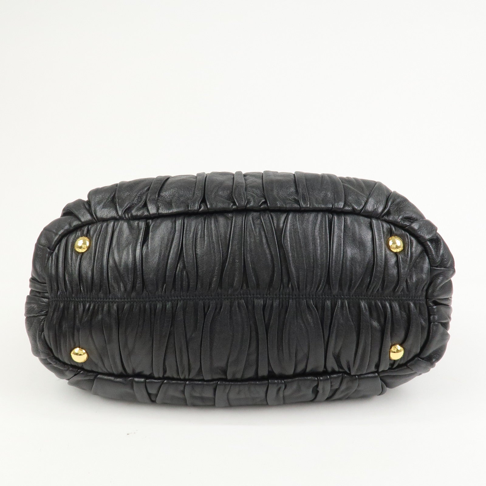 PRADA Leather Gathered 2Way Shoulder Bag Hand Bag Black BN1789