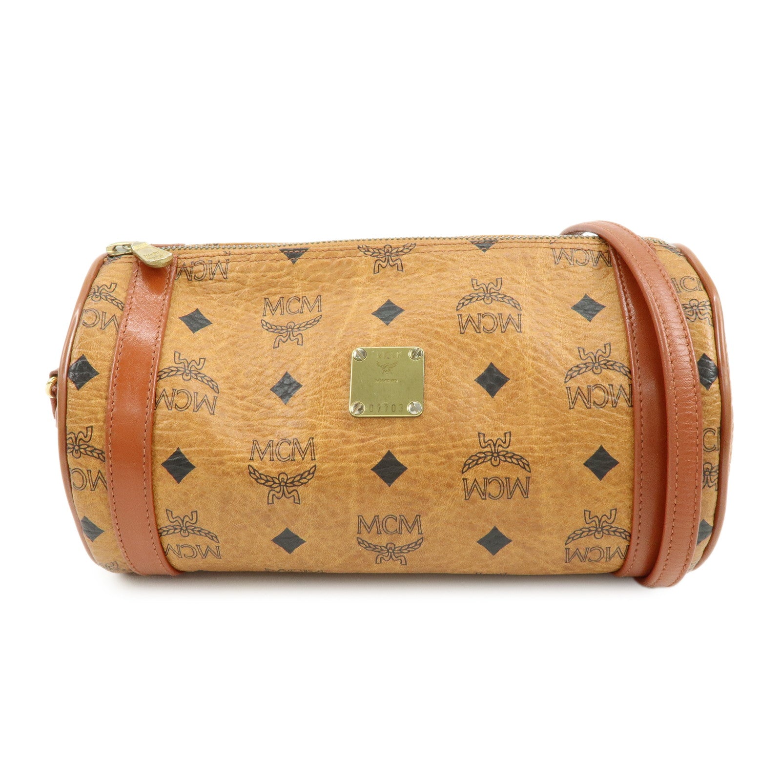 MCM Visetos Logogram Leather Shoulder Bag Crossbody Bag Brown