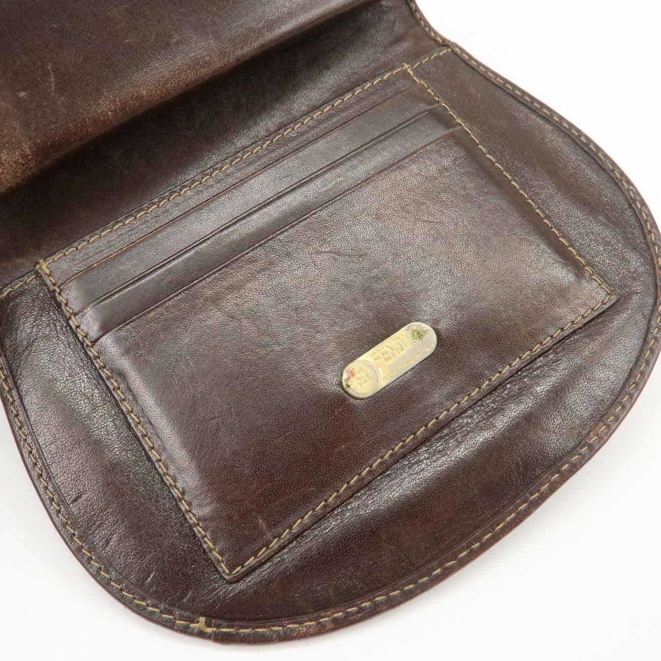 FENDI Zucca Canvas Leather Compact Wallet Black Brown 01223