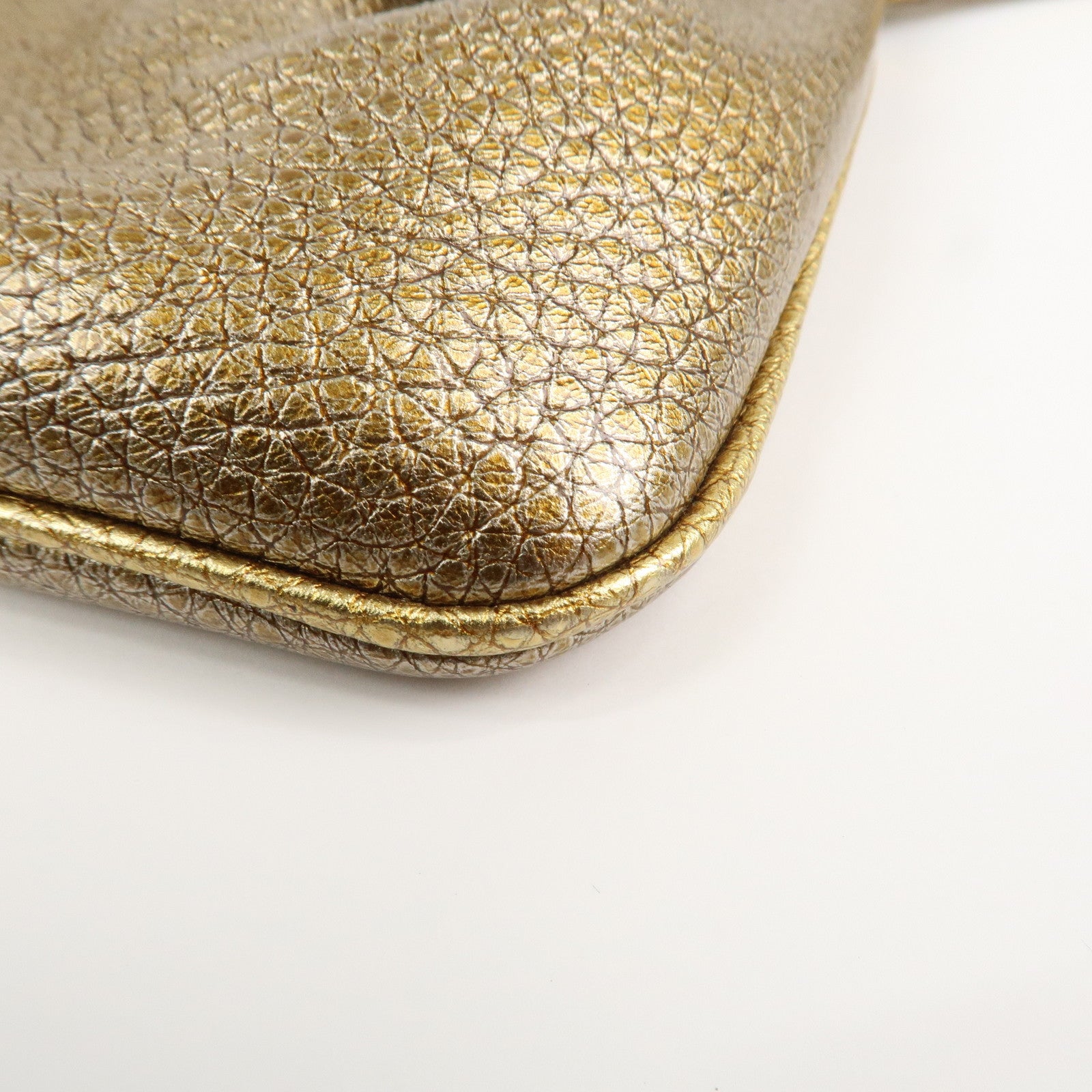 FENDI Leather Accessory Pouch Hand Bag Shoulder Bag Gold 8BR566