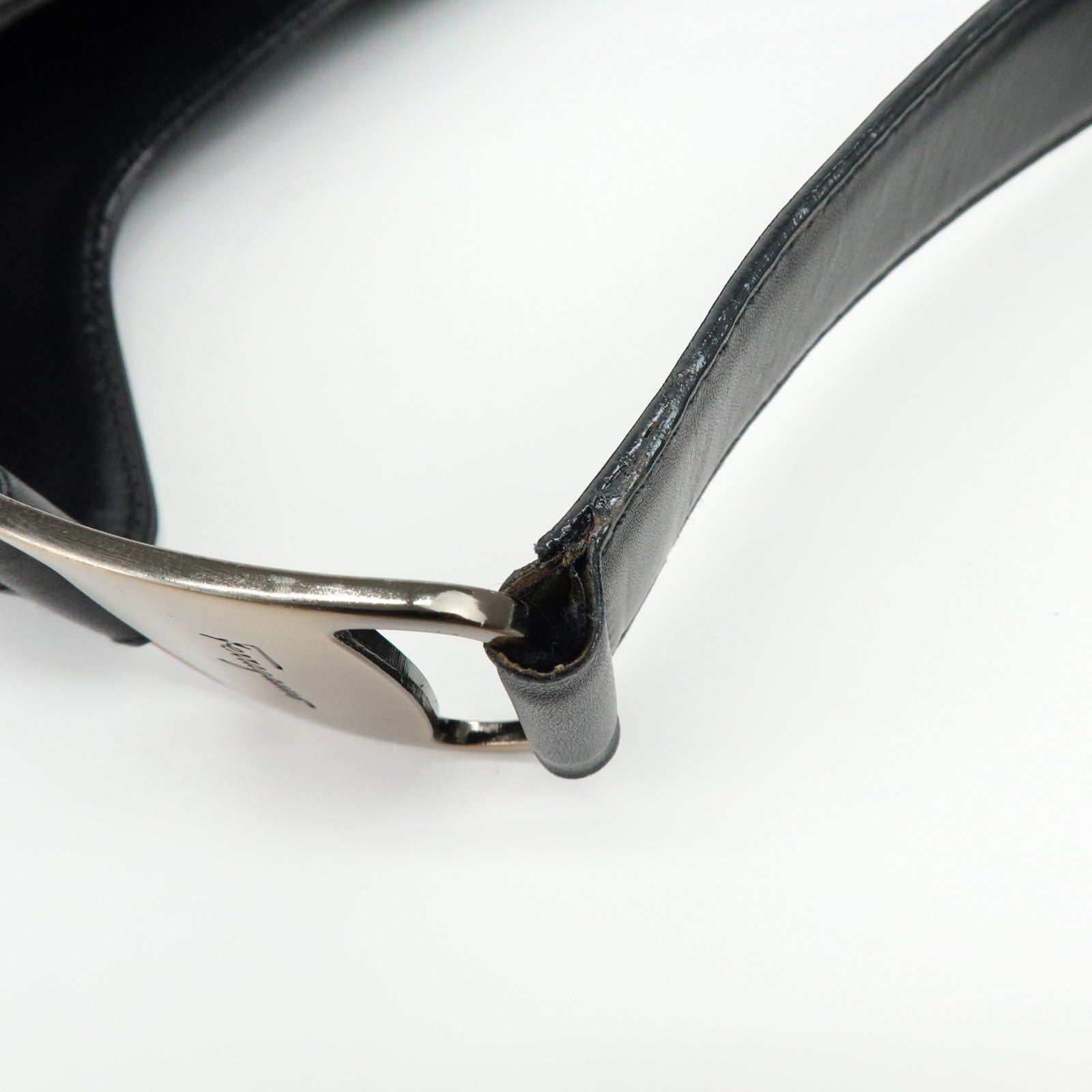 Ferragamo Vara Canvas Leather Shoulder Bag Hand Bag Black