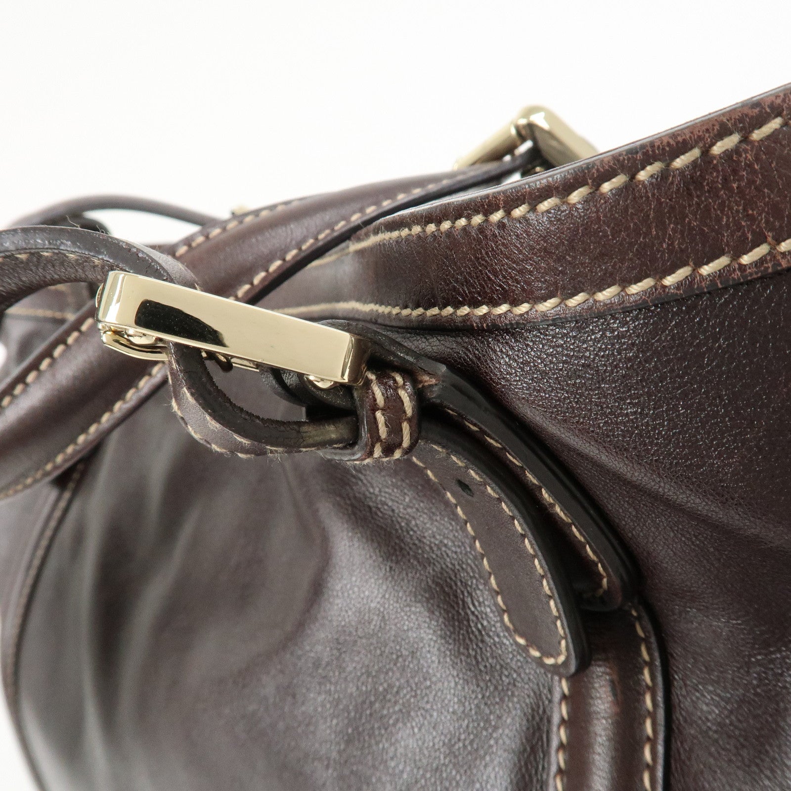 GUCCI Interlocking G Sherry Leather Shoulder Bag Dark Brown 162094