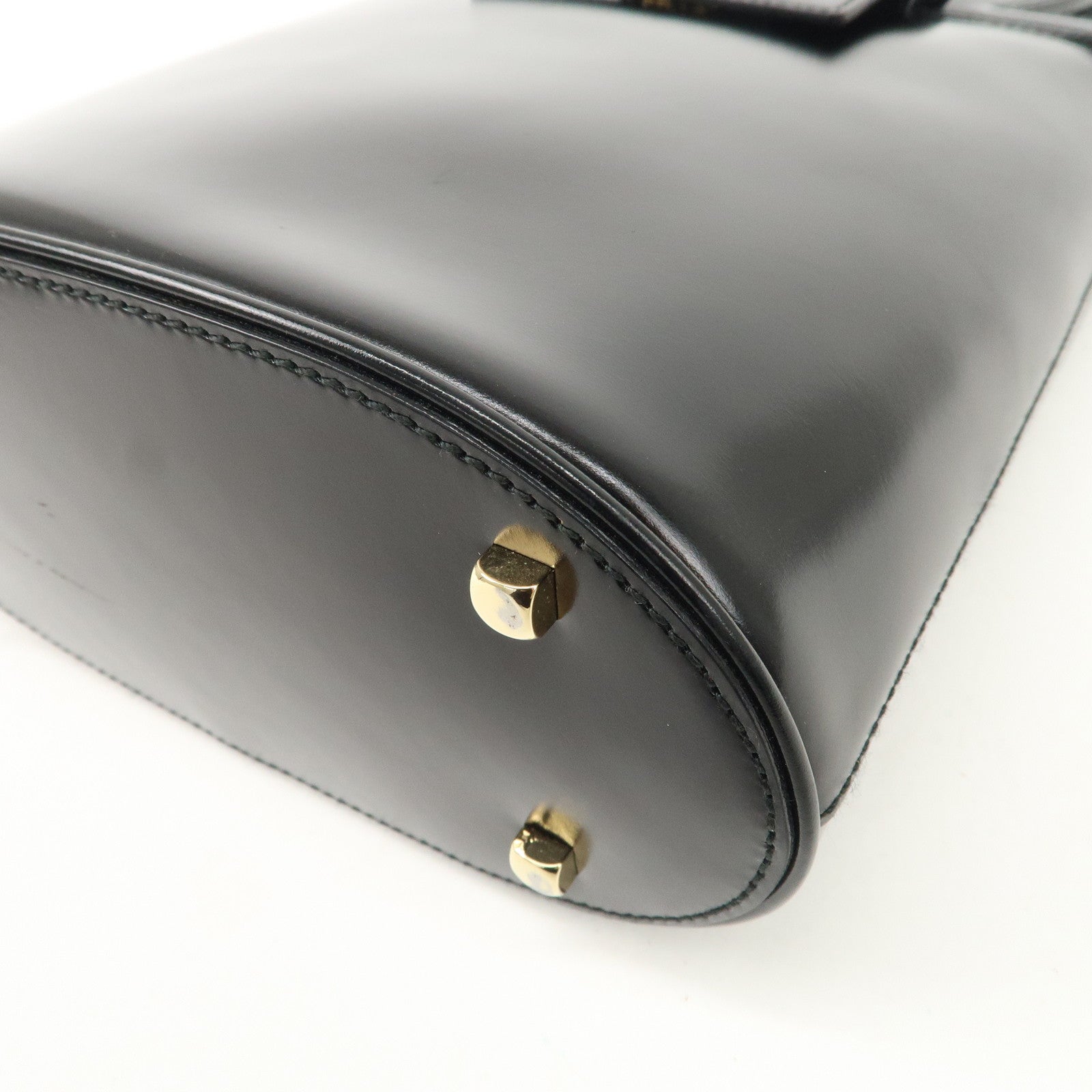 Ferragamo Gancini Leather Hand Bag Black Gold Hardware Used