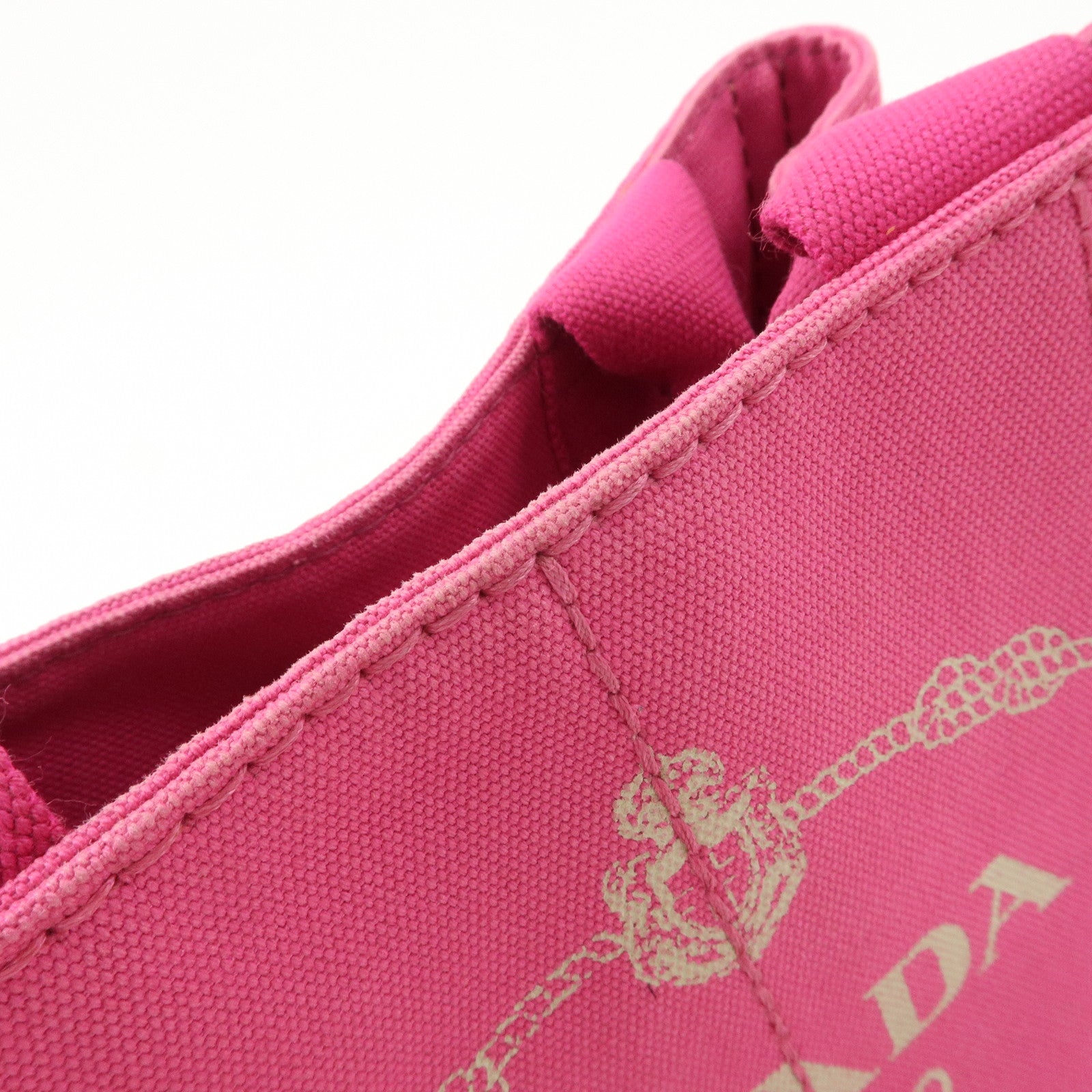 PRADA Logo Canapa Mini Canvas Tote Bag Hand Bag Pink BN2439 Used