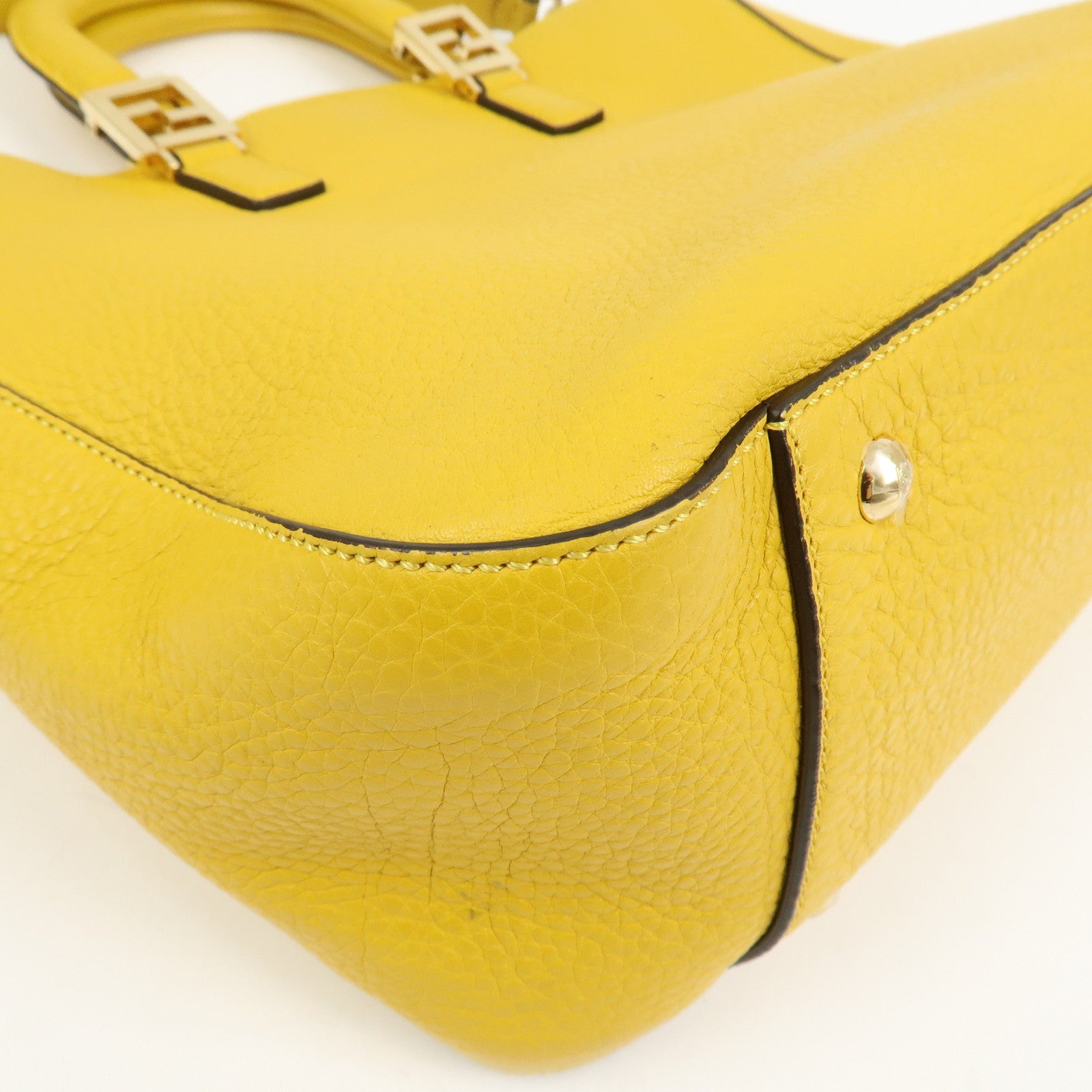 FENDI Selleria Leather 2Way Hand Tote Shoulder Bag Yellow 8BH368