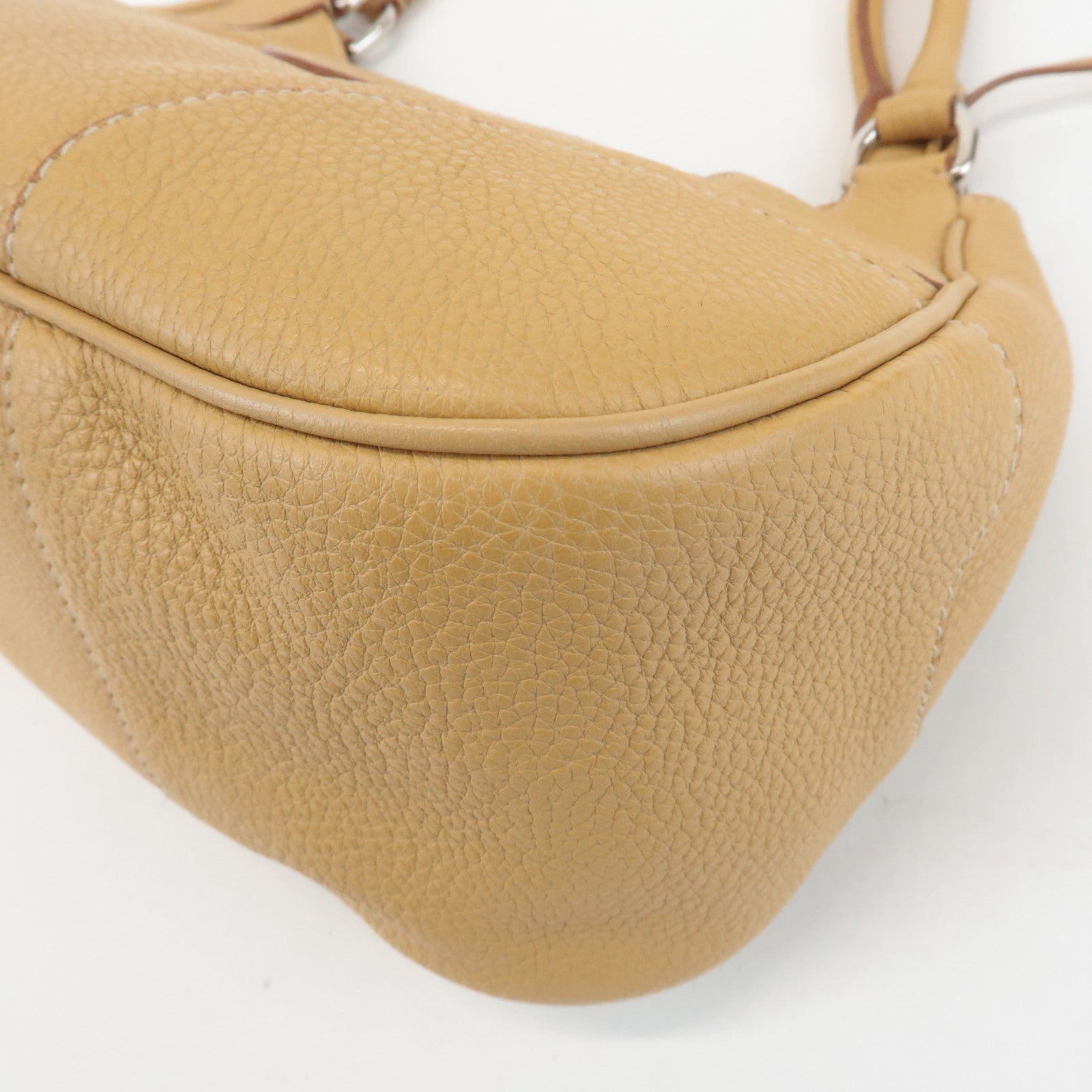 PRADA Leather Shoulder Bag Hand Bag Beige Silver HDW Used