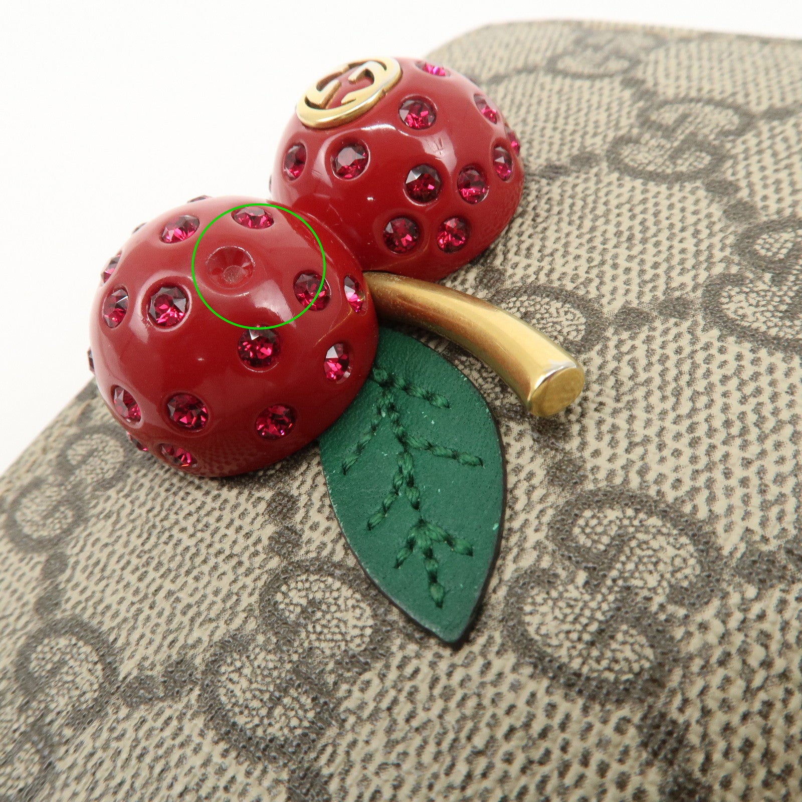 GUCCI Interlocking G GG Supreme Cherry Compact Wallet Beige Red 476050 Used