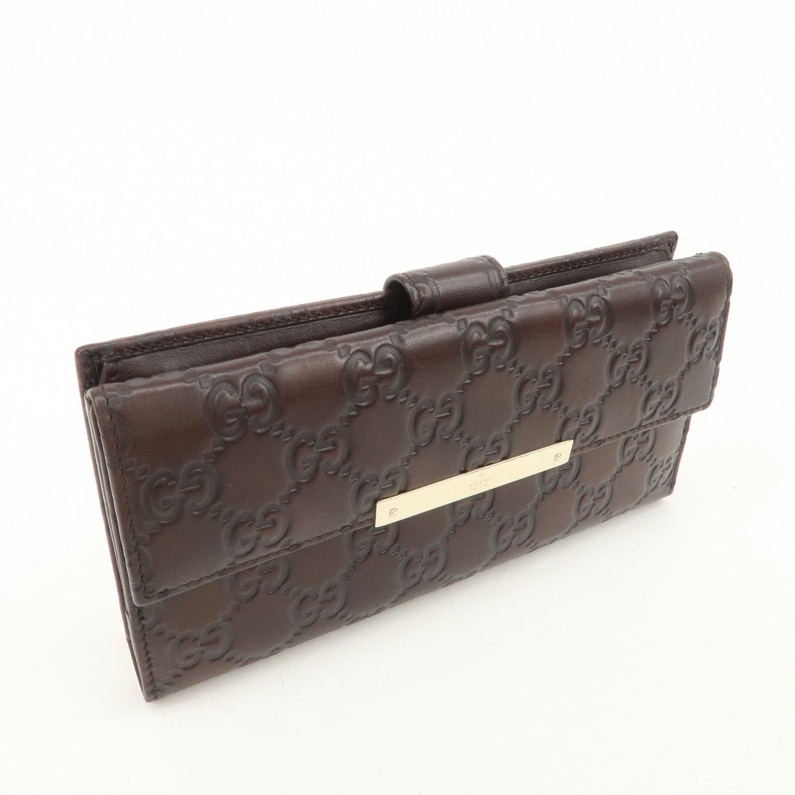 GUCCI Guccissima Leather W Hook Bi-Fold Long Wallet Brown 112715