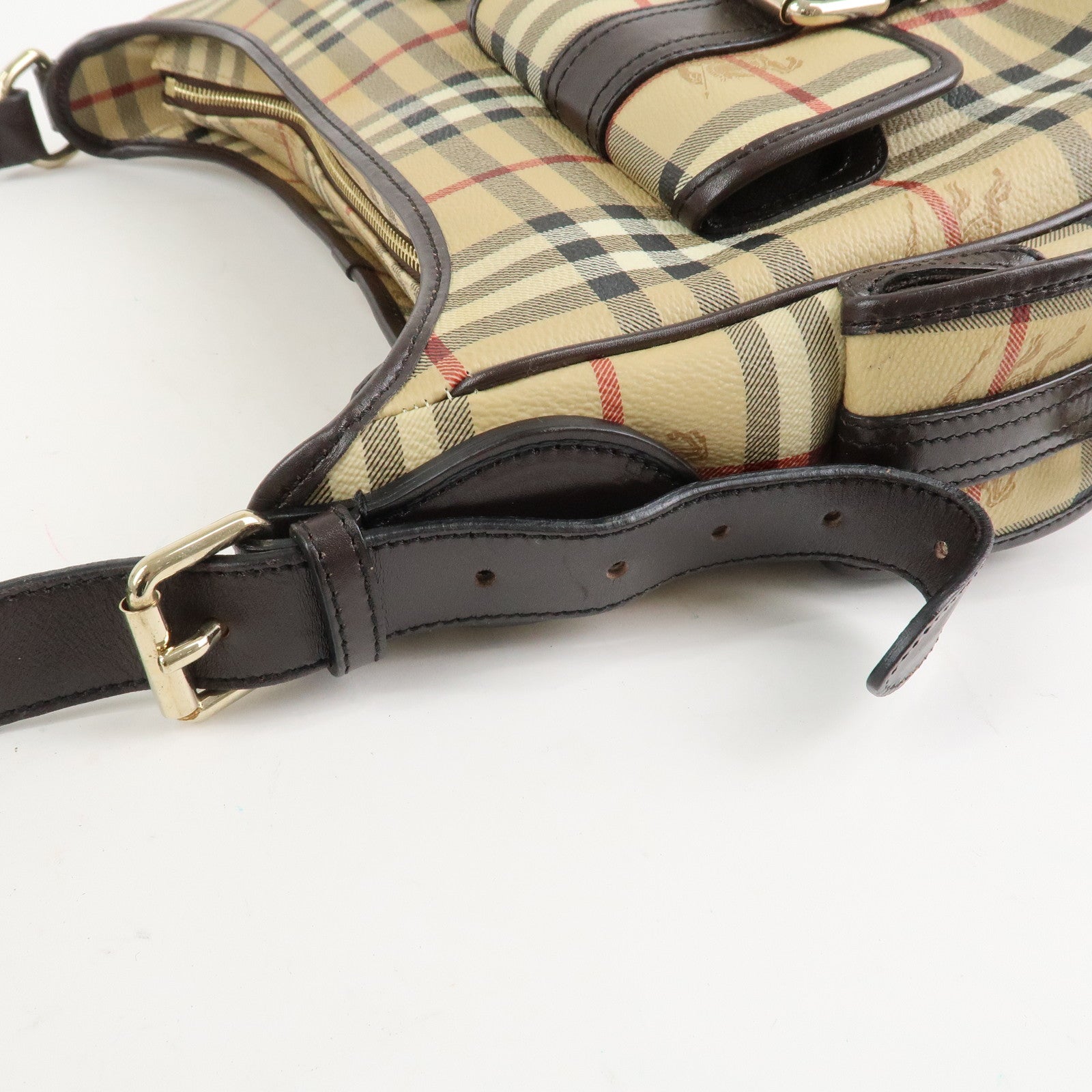 BURBERRY Nova Plaid Canvas Leather Shoulder Bag Hand Bag Used