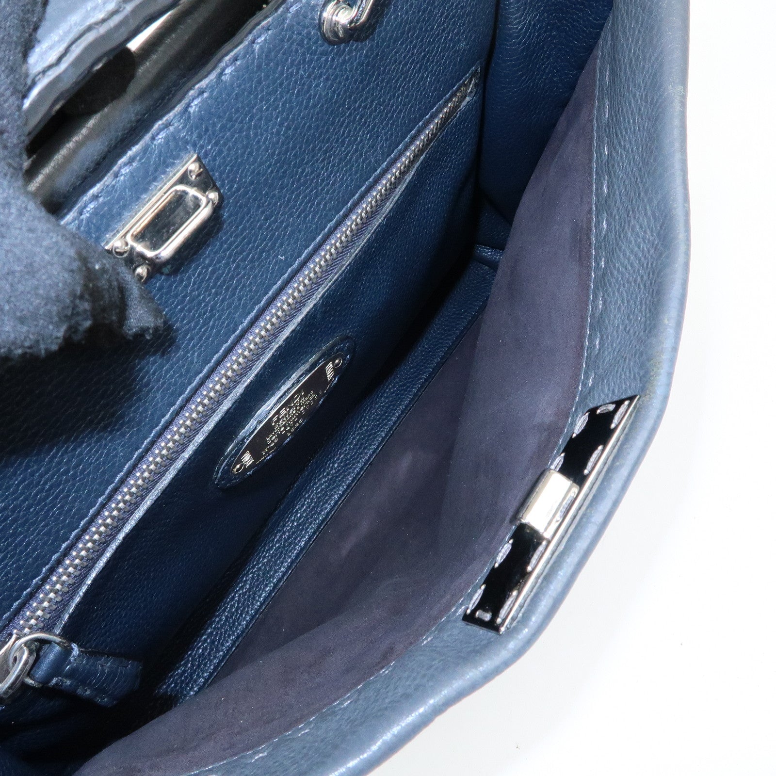 FENDI Selleria Peekaboo Leather 2Way Bag Hand Bag Gray 7VA406