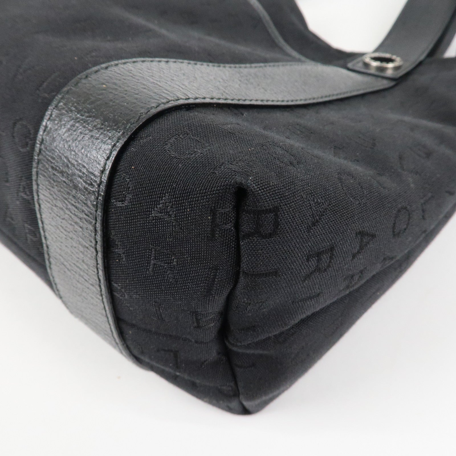 BVLGARI Logo Mania Canvas Leather Tote Bag Hand Bag Black Silver HDW Used