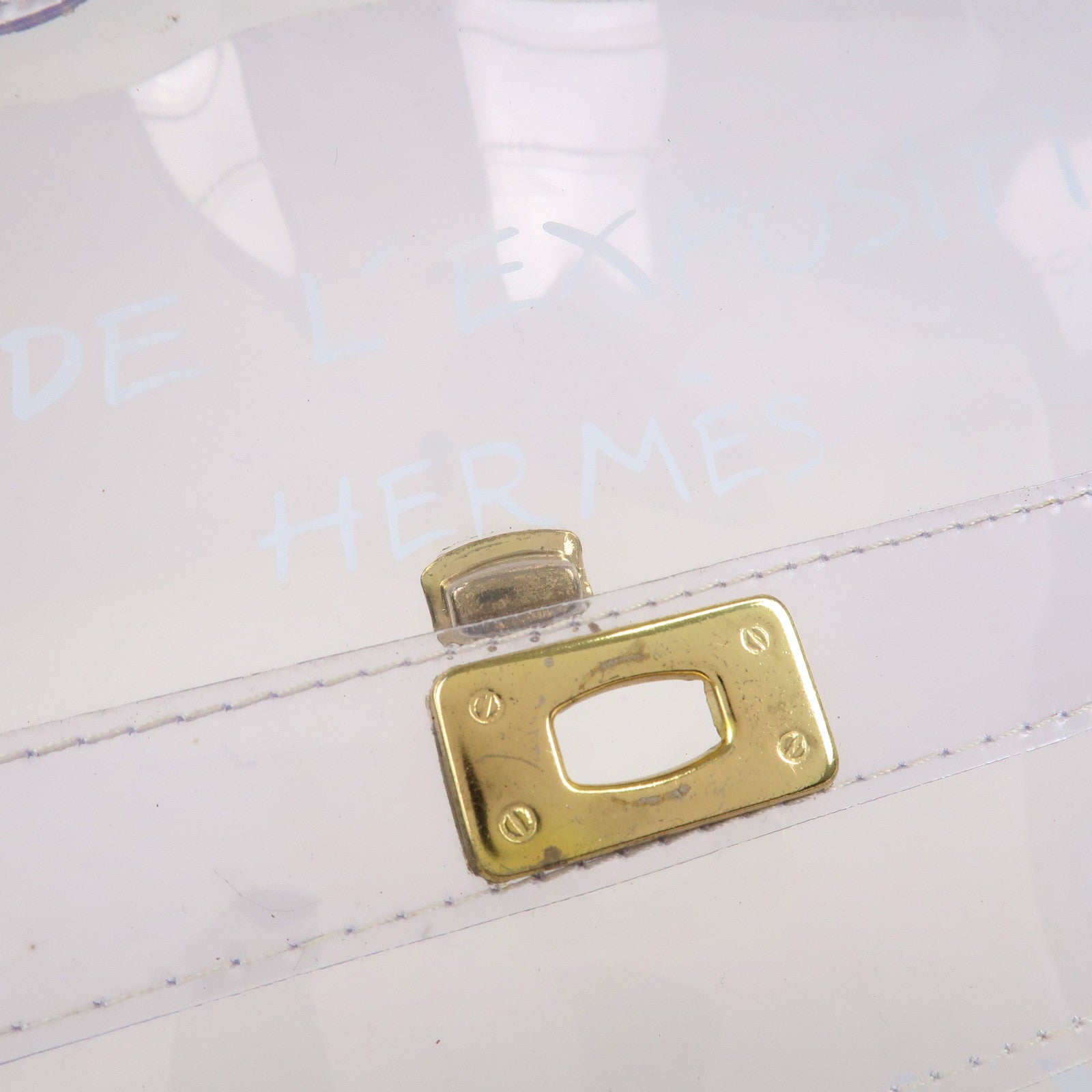 HERMES Kelly Vinyl Hand Bag Clear Gold