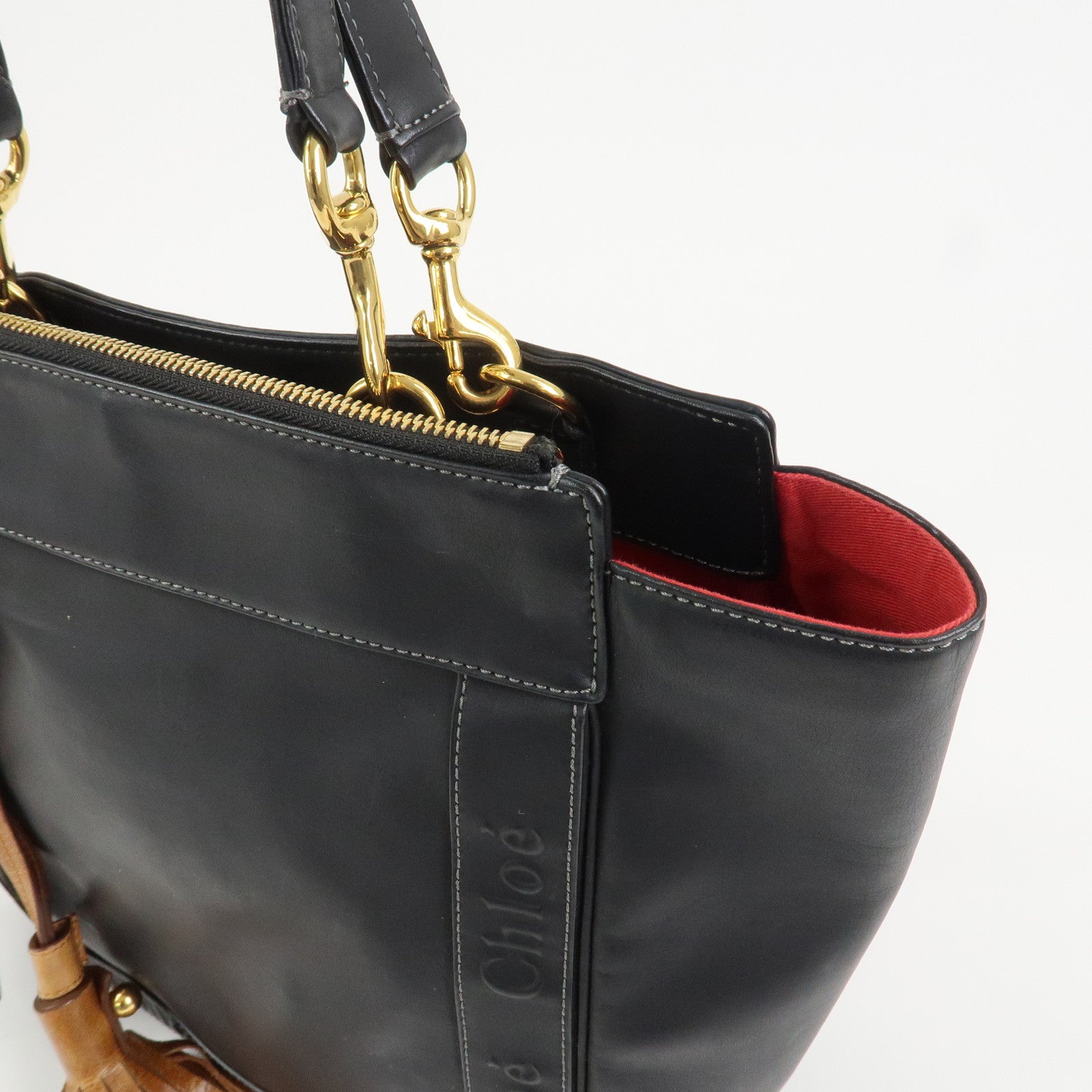 Chloe Eden Logo Leather Shoulder Bag Tote Bag Black