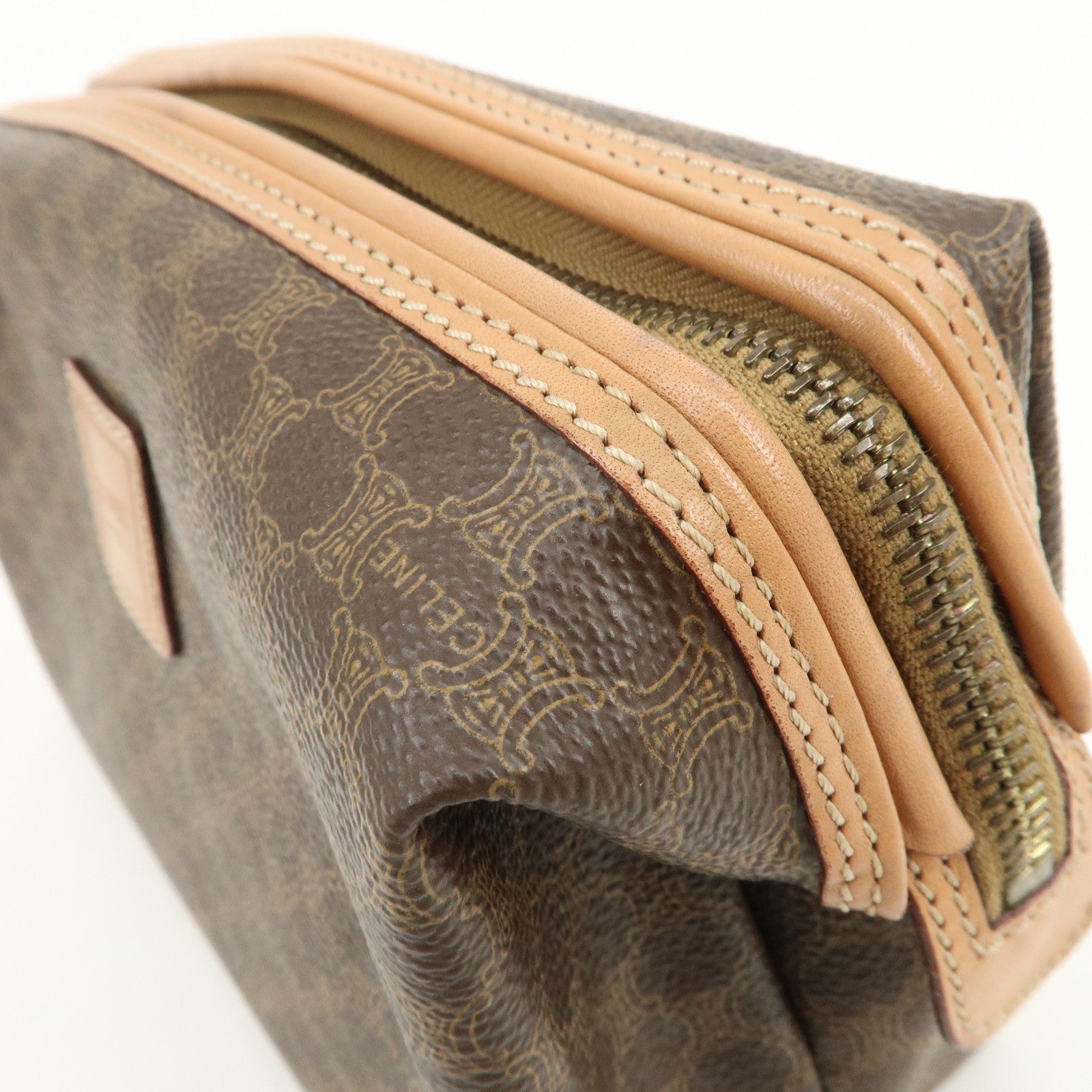 CELINE Macadam PVC Leather Pouch Cosmetic Pouch Brown