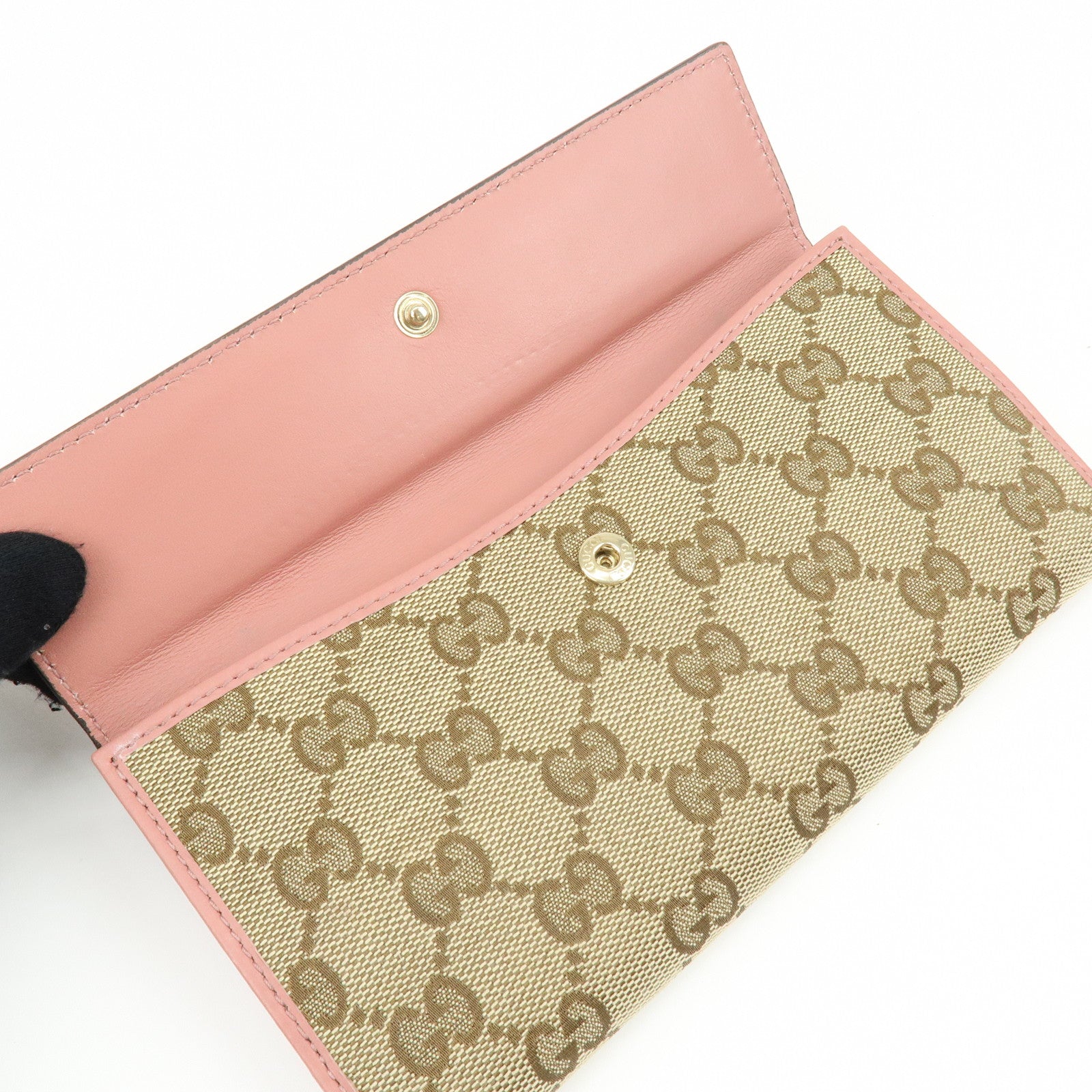 GUCCI Lovely Heart GG Canvas Leather Bi-fold Long Wallet 203550