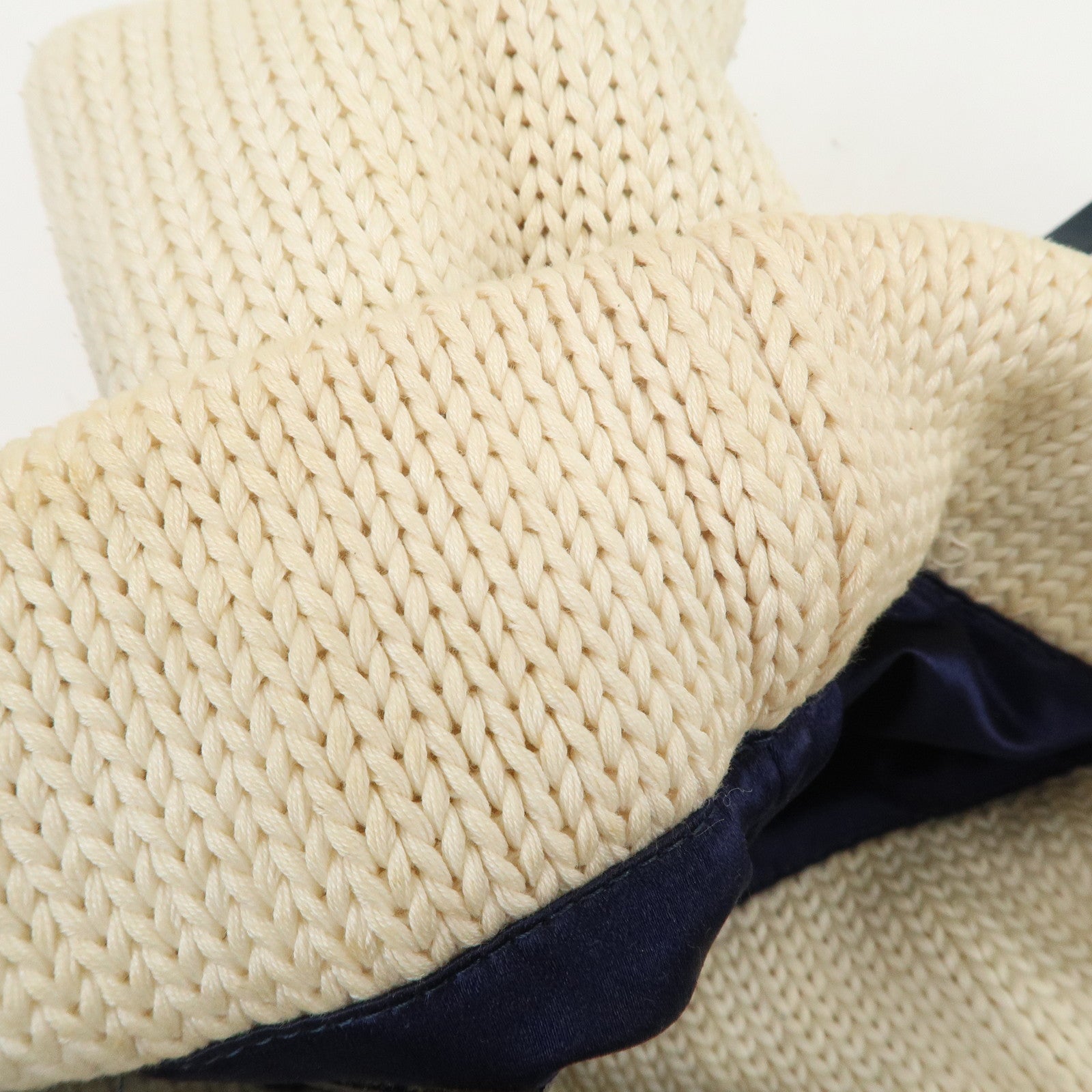 FENDI Logo Wool Leather Hand Bag Shoulder Bag Ivory Navy 26731