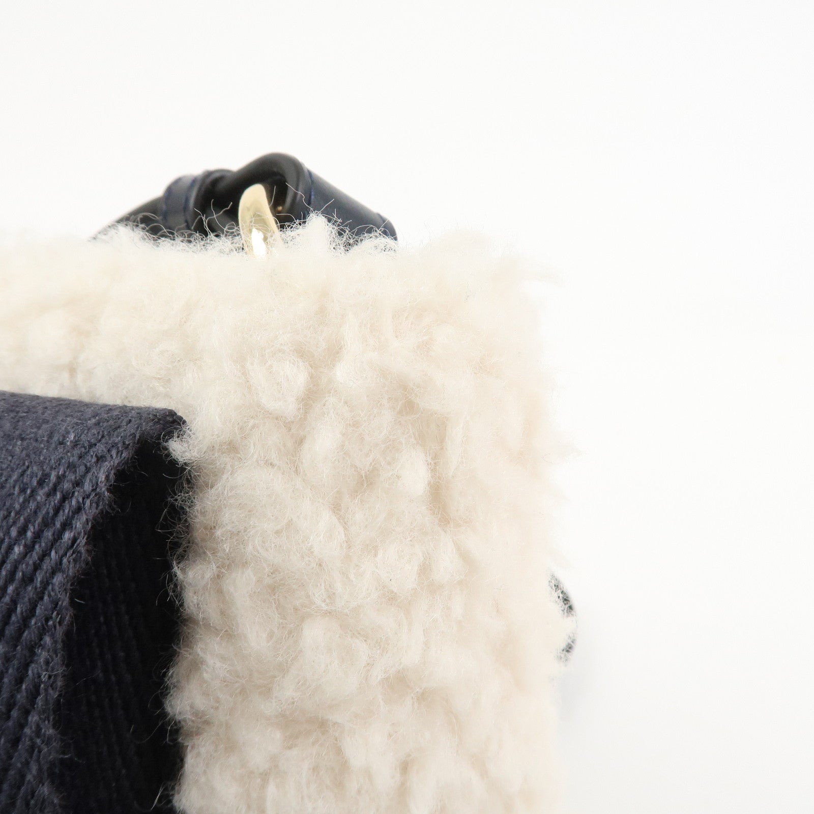 Chloe Fur Leather 2Way Bag Shoulder Bag Hand Bag Ivory Navy