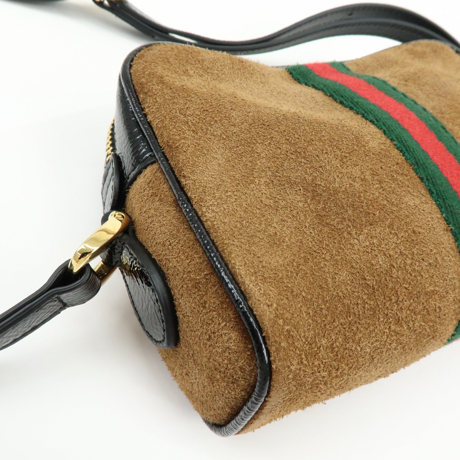 GUCCI Ophidia Sherry Suede Patent Leather Shoulder Bag Brown 573321
