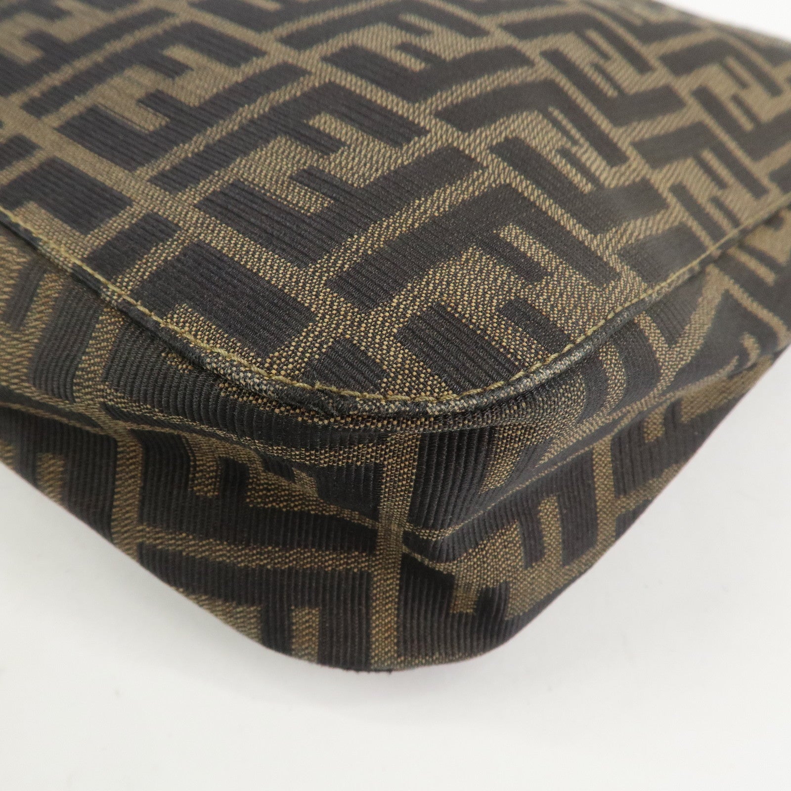 FENDI Zucca Canvas Leather Shoulder Bag Hand Bag Brown Black