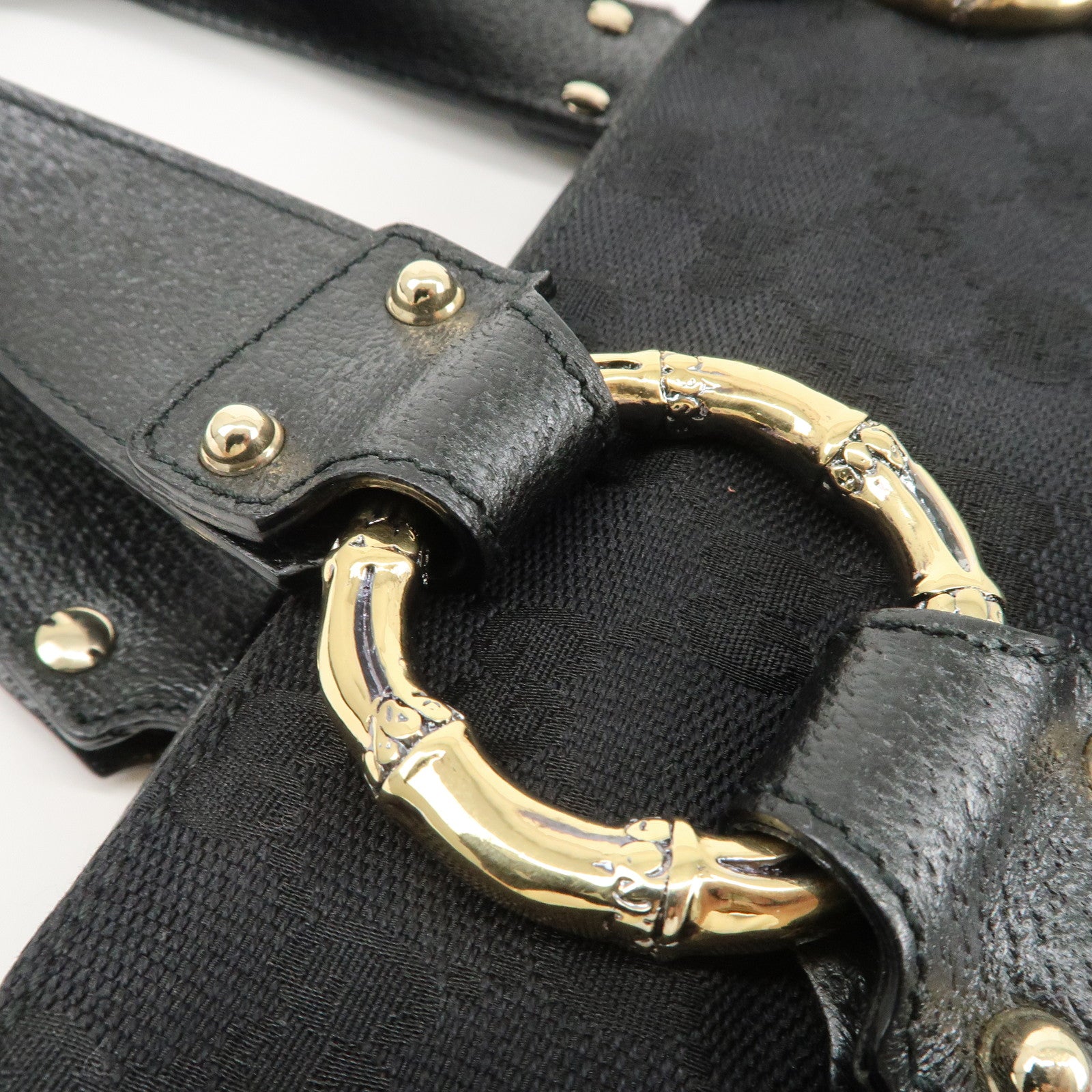 GUCCI Sherry Canvas Leather Tote Bag Hand Bag Black 131324 Used