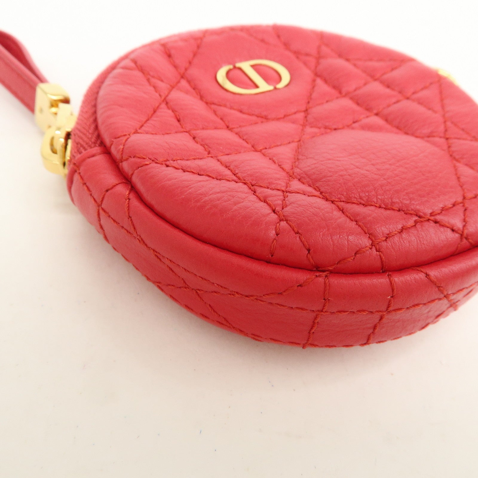Christian Dior Cannage Caro Calfskin Pouch Coin Case Red