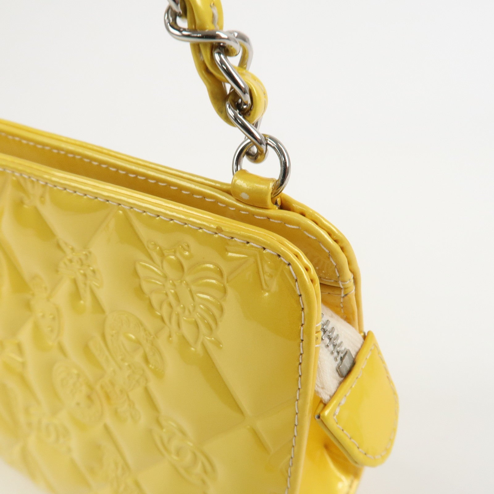 CHANEL Icon Line Patent Leather Chain Shoulder Bag Yellow A37156