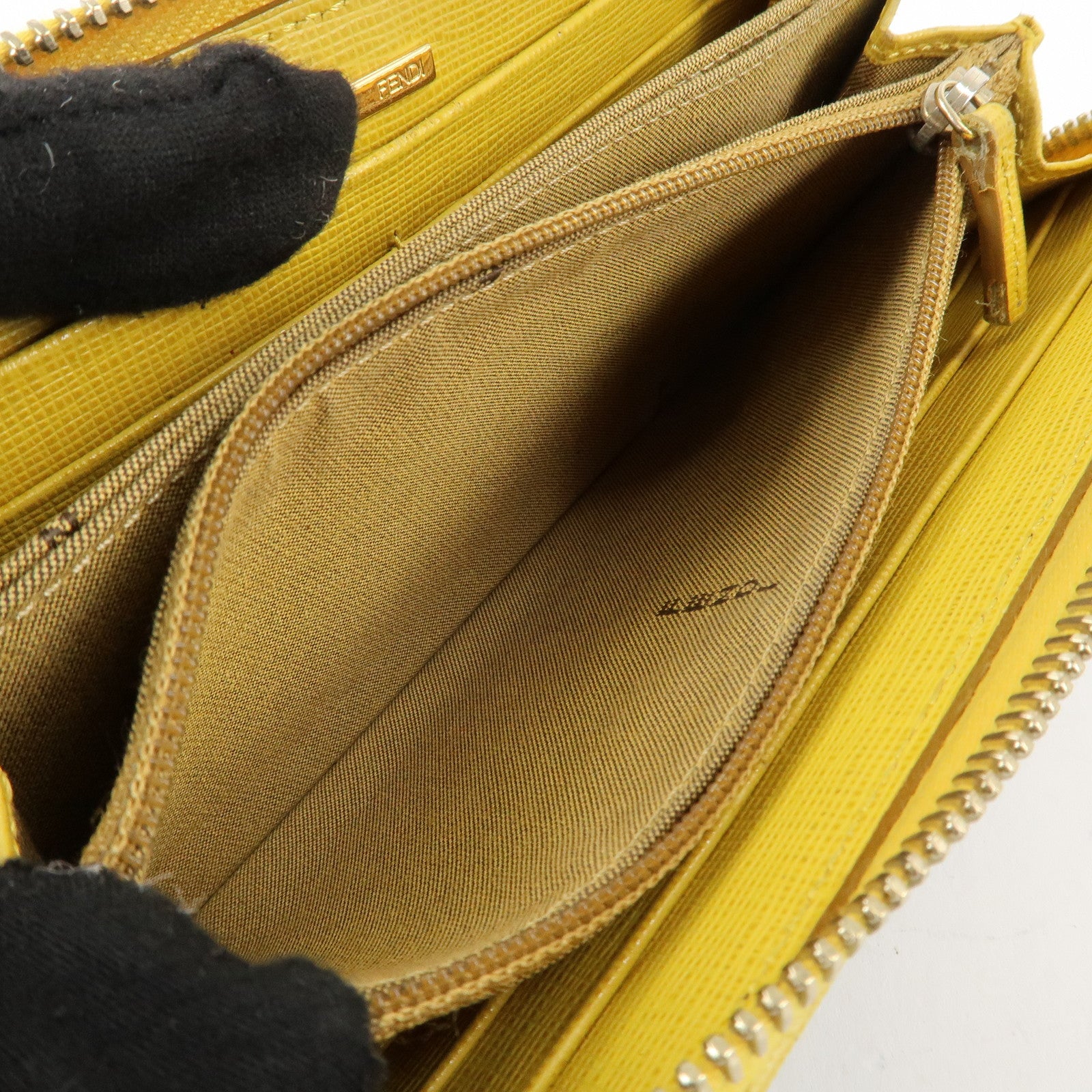 FENDI Zucca PVC Leather Round Zippy Long Wallet Brown Yellow 8M0299 Used