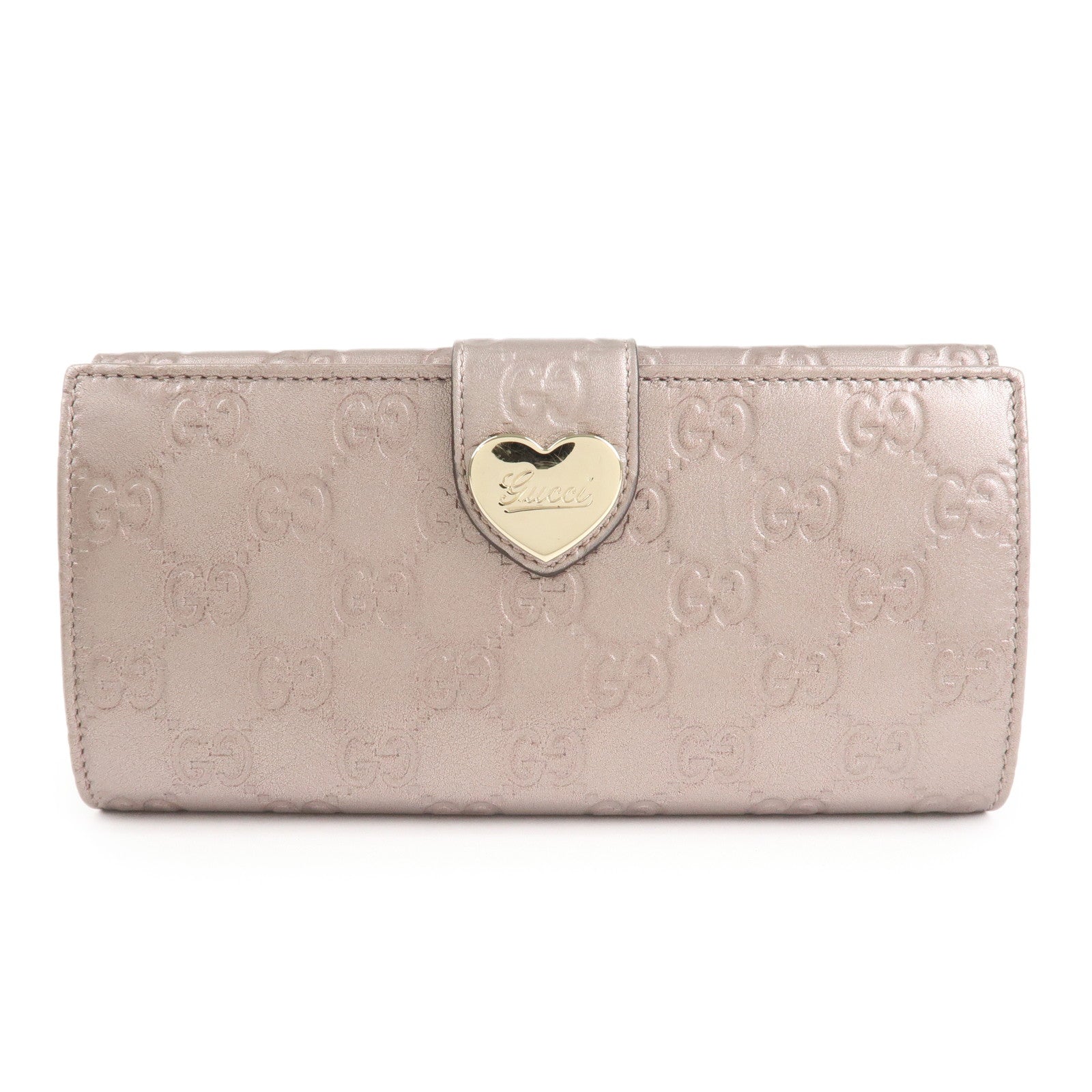 GUCCI Guccissima Leather Heart W Hook Bi-fold Wallet Pink 203550 Used