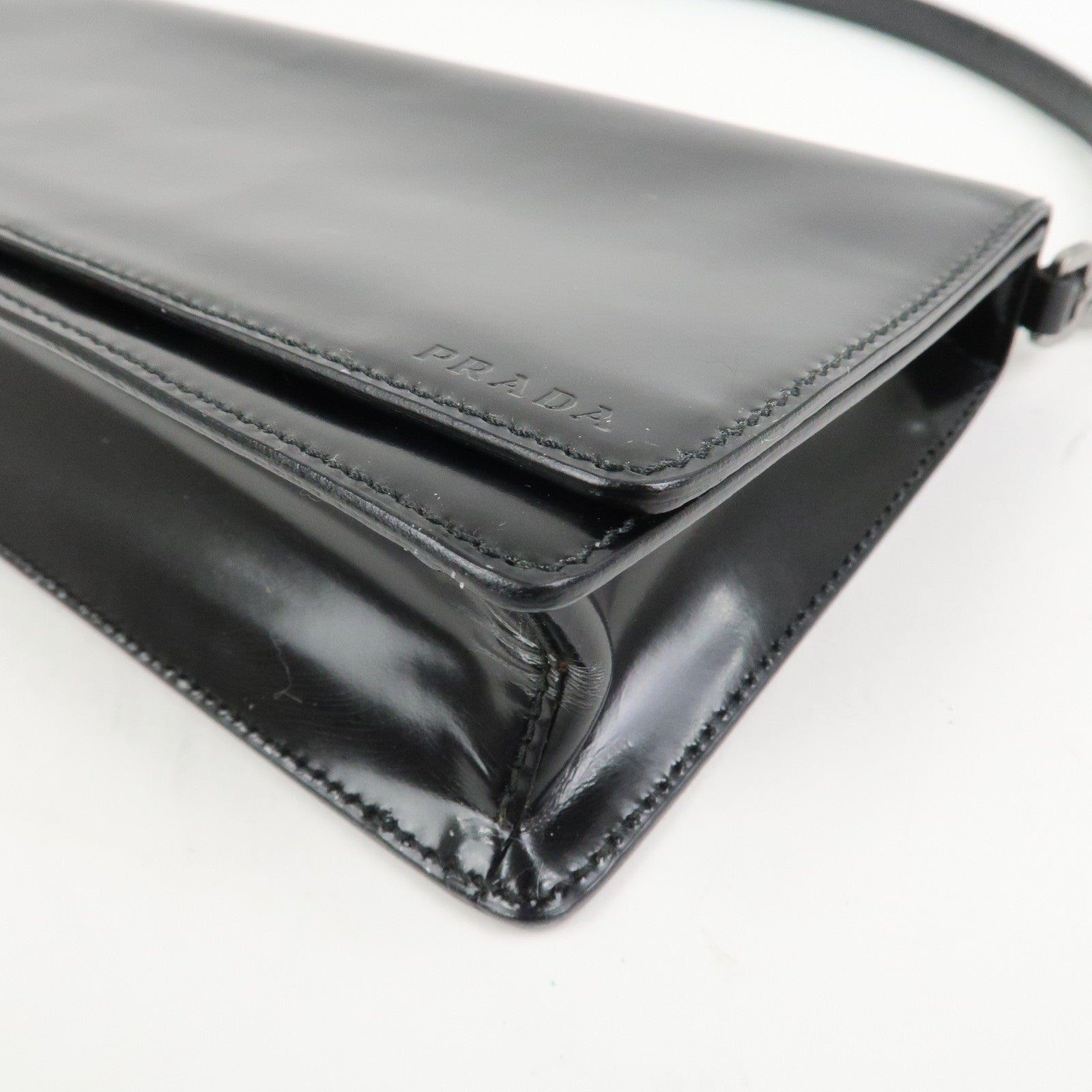 PRADA Logo Leather Shoulder Bag Hand Bag Black BR0421