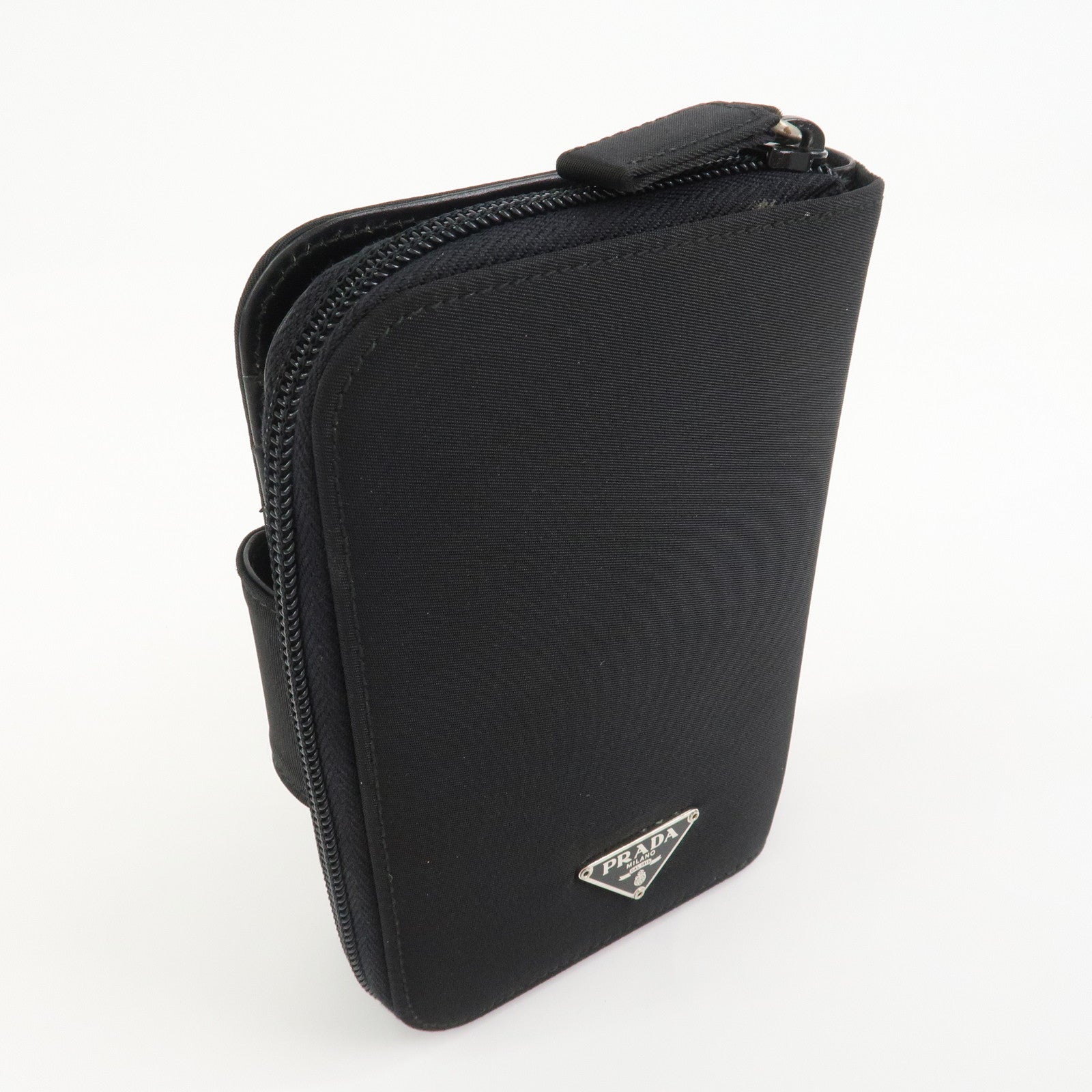 PRADA Triangle Logo Nylon Leather Planner Cover Agenda Cover Black