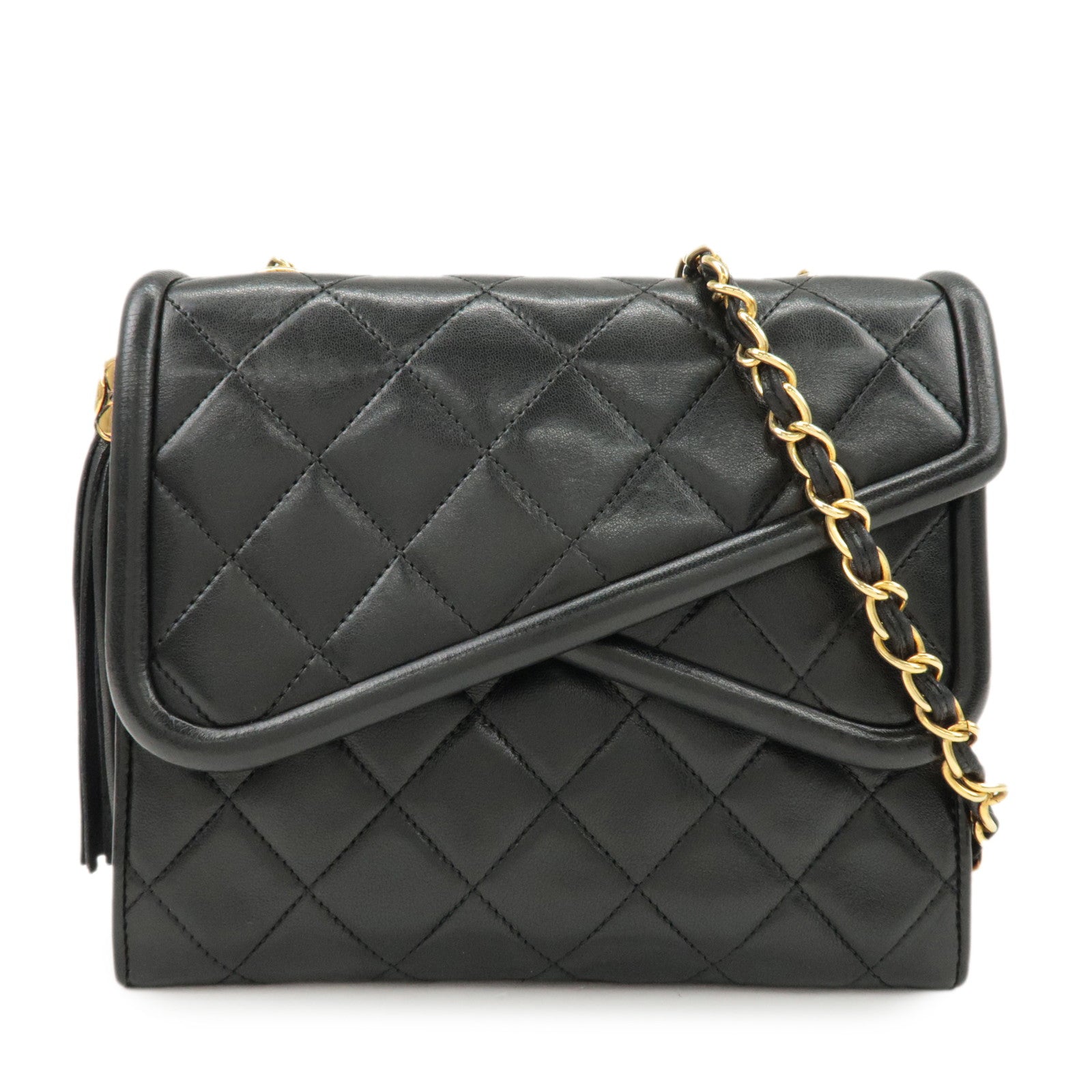 CHANEL COCO Mark Matelasse Lamb skin Chain Shoulder Bag Black Used