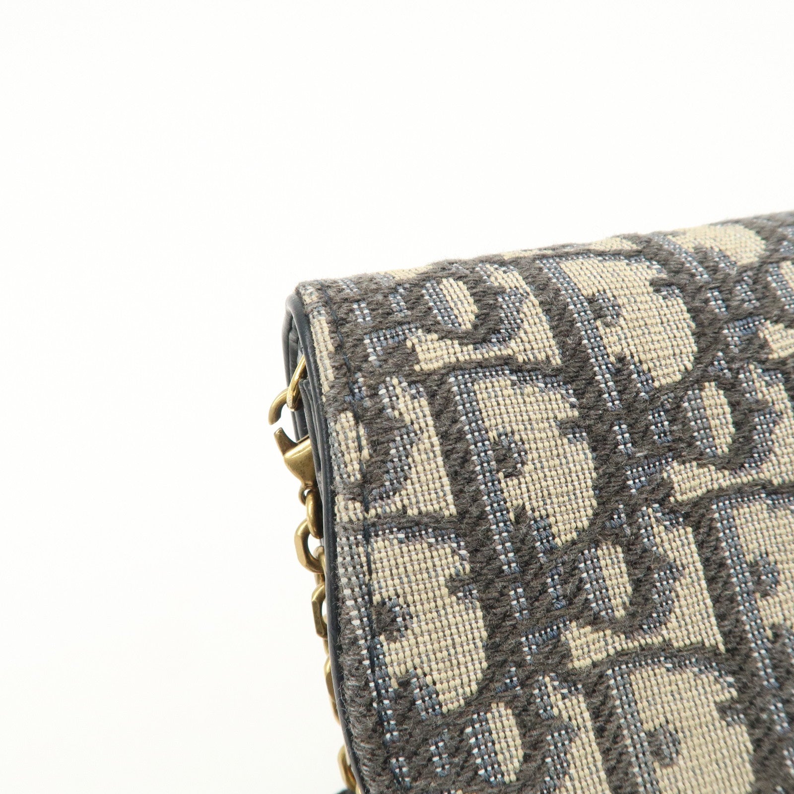 Christian Dior Jacquard Leather Saddle Small Chain Shoulder Wallet