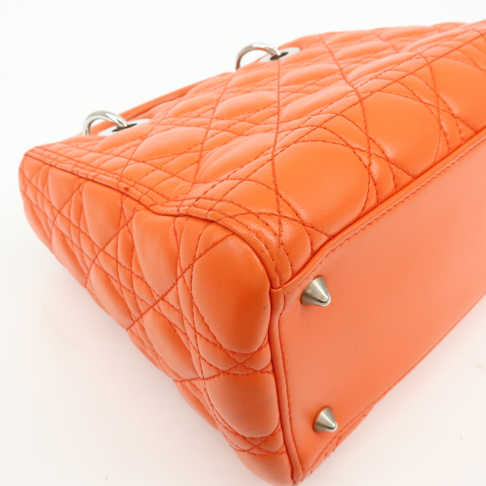 Christian Dior Lady Dior Cannage 2Way Hand Bag Shoulder Bag Orange