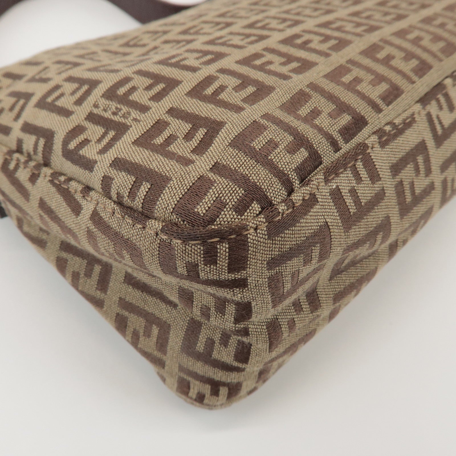 FENDI Zucchino Canvas Leather Hand Bag Brown Beige 8BR003