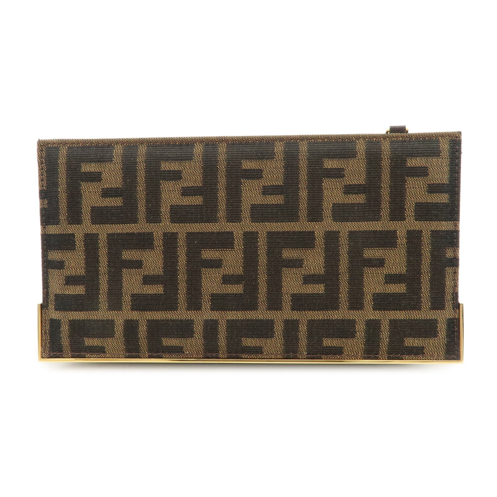 FENDI Zucca Leather Canvas Chain Shoulder Bag Brown