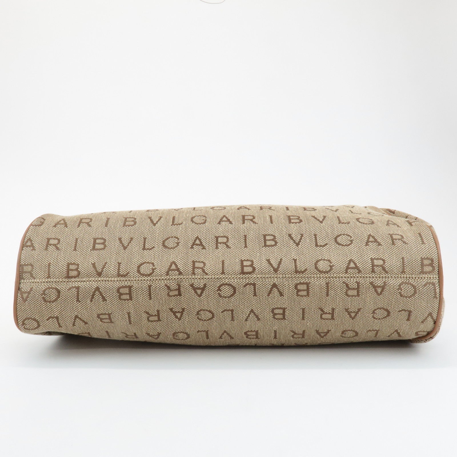 BVLGARI Logo Mania Leather Canvas Tote Bag Shoulder Bag Beige Brown Used