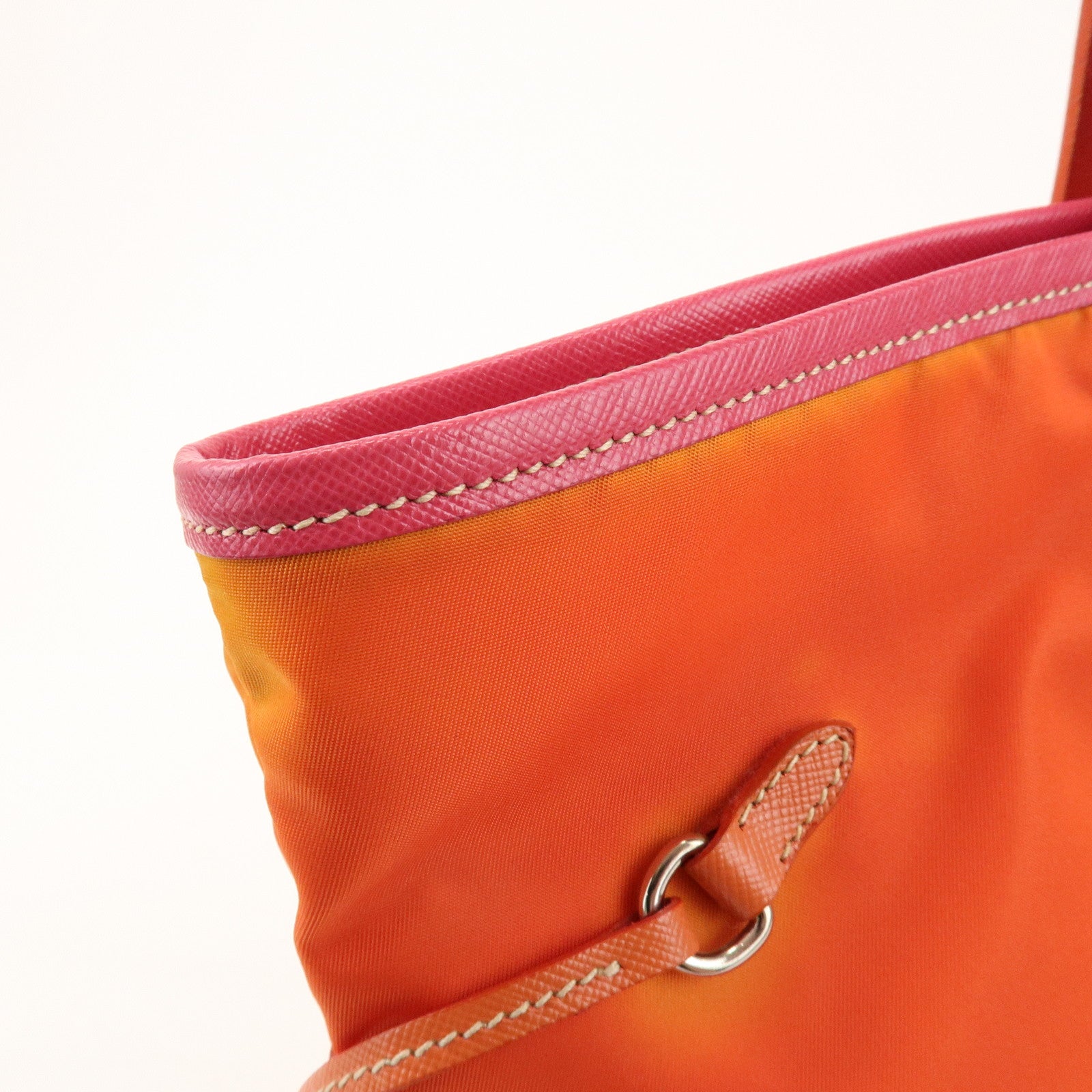 PRADA Nylon Saffiano Leather Tote Bag Orange Pink BR3924