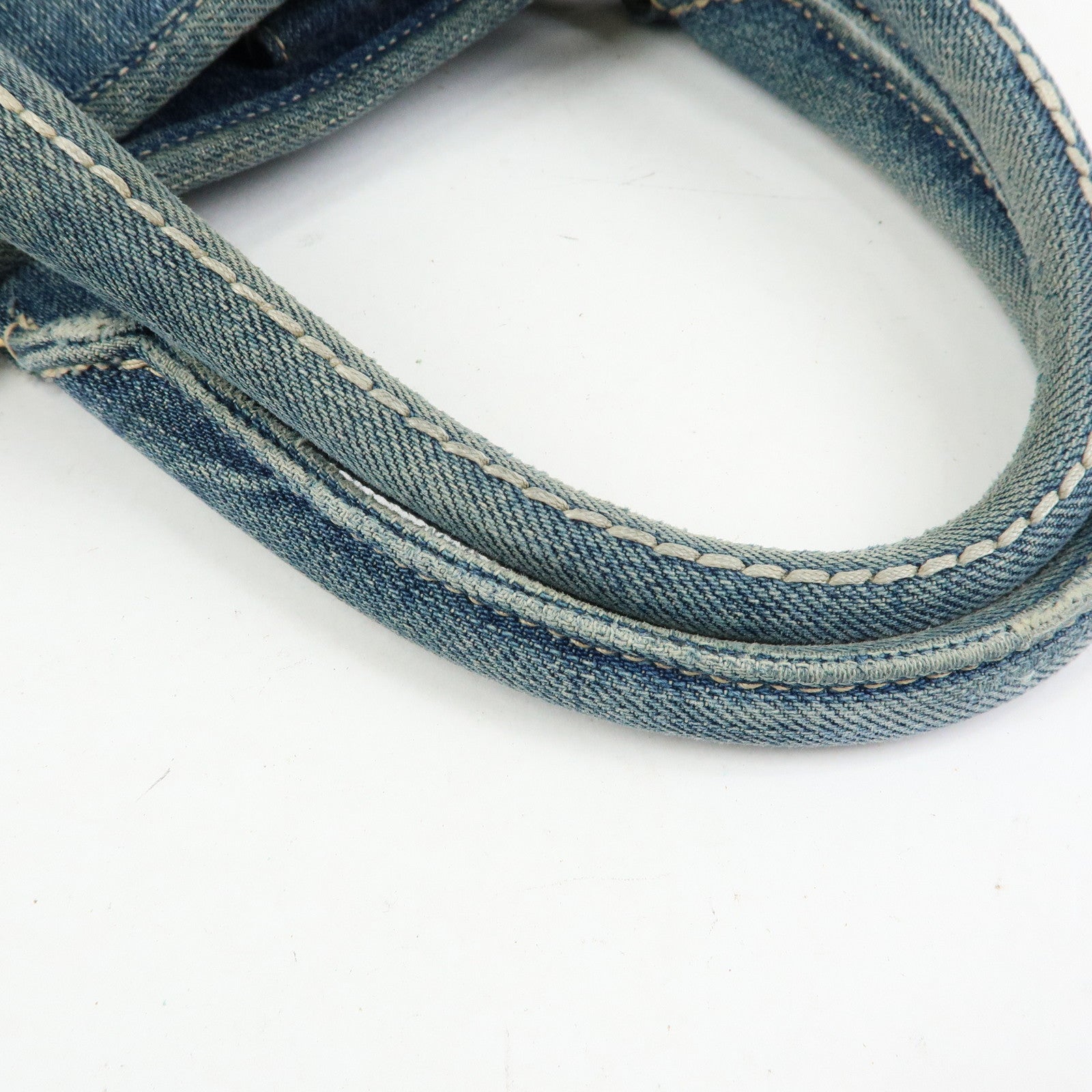 PRADA Triangle Logo Denim Tote Bag Hand Bag Blue BN2254